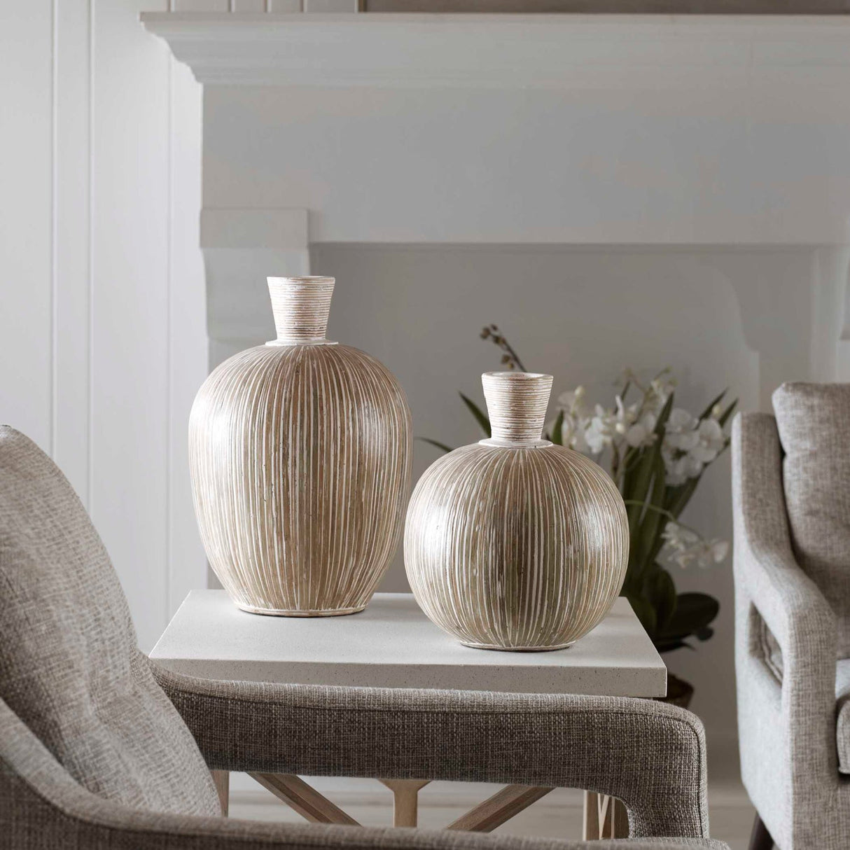 Modern European furniture - Terracotta Striped Vases (2) - www.oroa.com