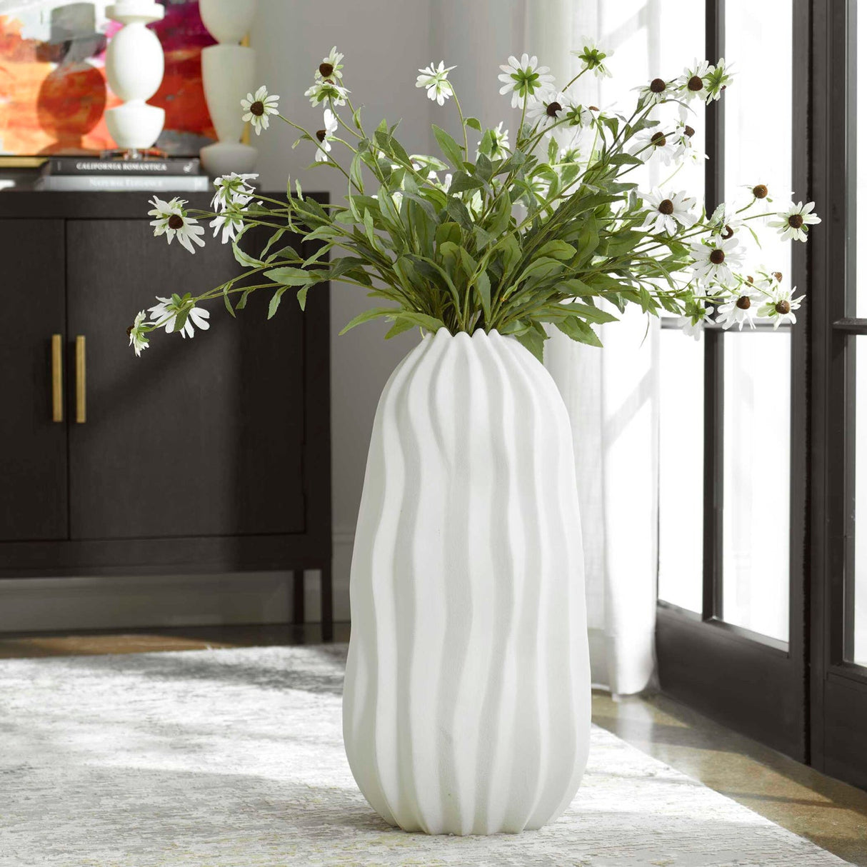Modern European furniture - Wavy-Fluted Ceramic Indoor/Outdoor Vase - www.oroa.com