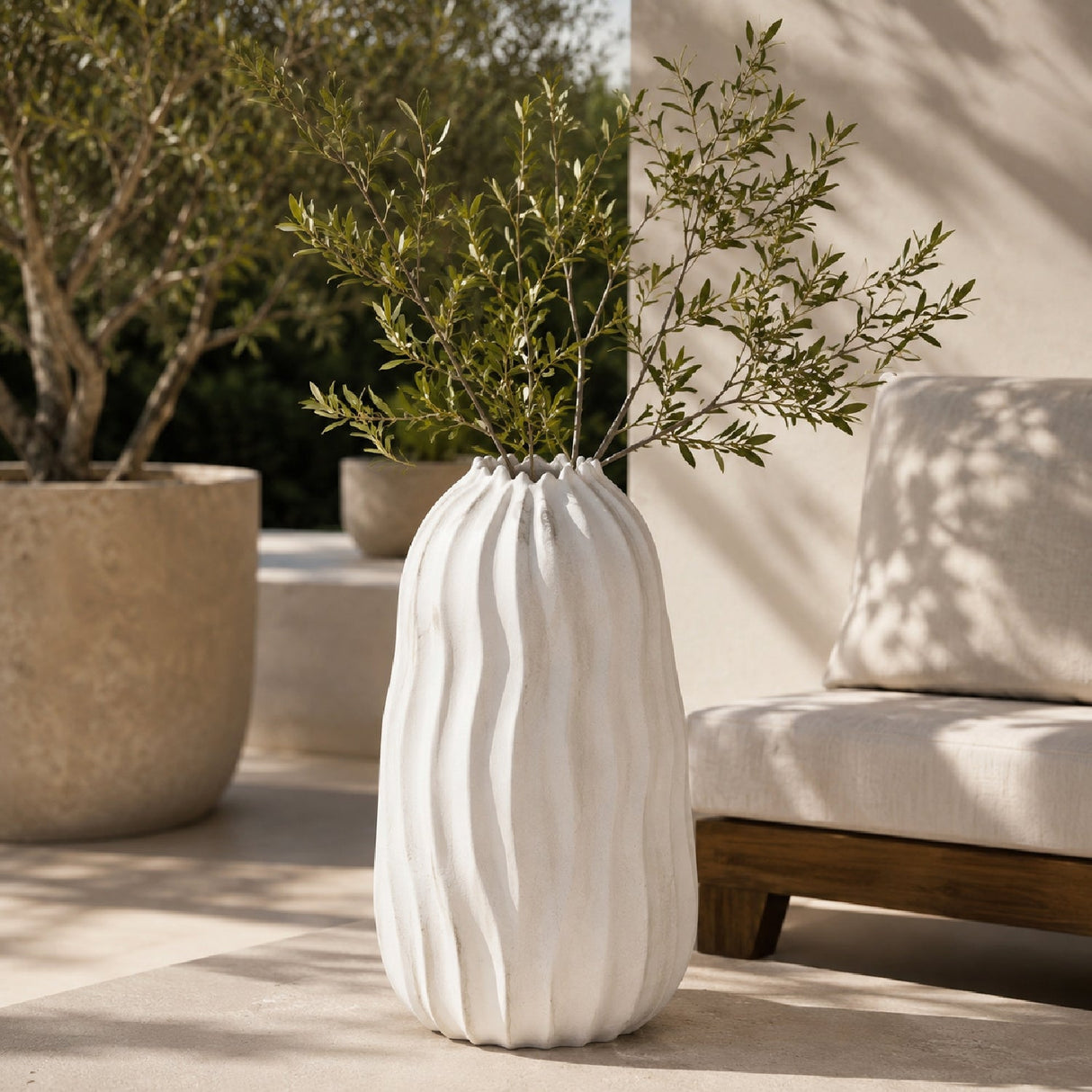 Modern European furniture - Wavy-Fluted Ceramic Indoor/Outdoor Vase - www.oroa.com