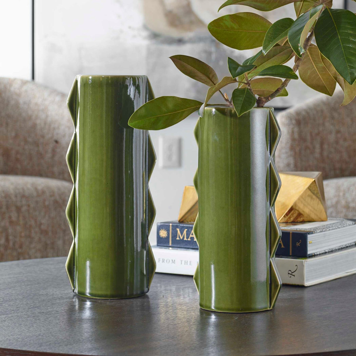 Modern European furniture - Green Ceramic Indoor/Outdoor Vases (2) - www.oroa.com