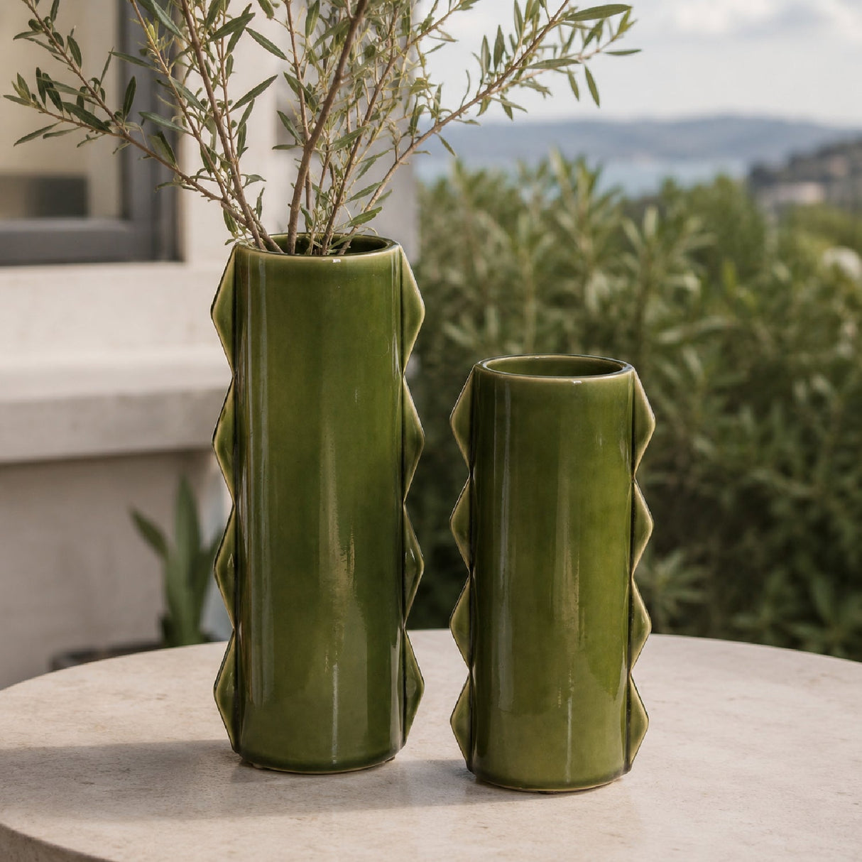 Modern European furniture - Green Ceramic Indoor/Outdoor Vases (2) - www.oroa.com