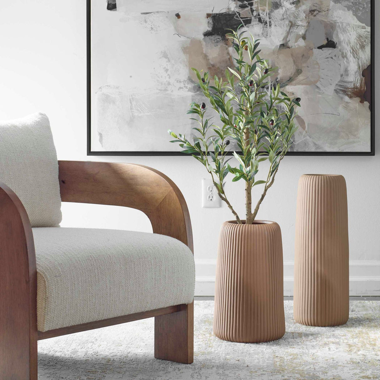 Modern European furniture - Brown Ribbed Indoor/Outdoor Vases (2) - www.oroa.com