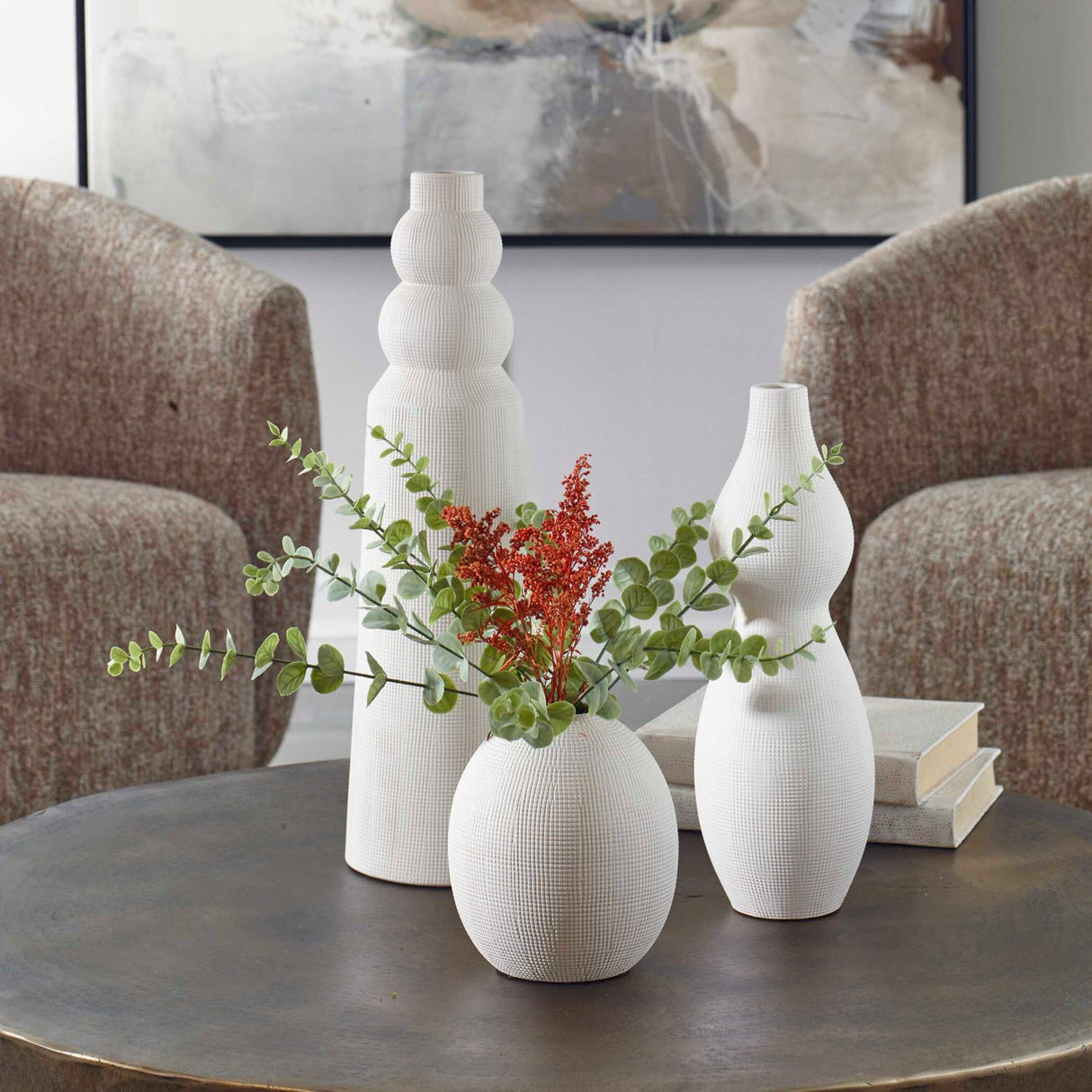Modern European furniture - White Ceramic Contemporary Indoor/Outdoor Vases (3) - www.oroa.com