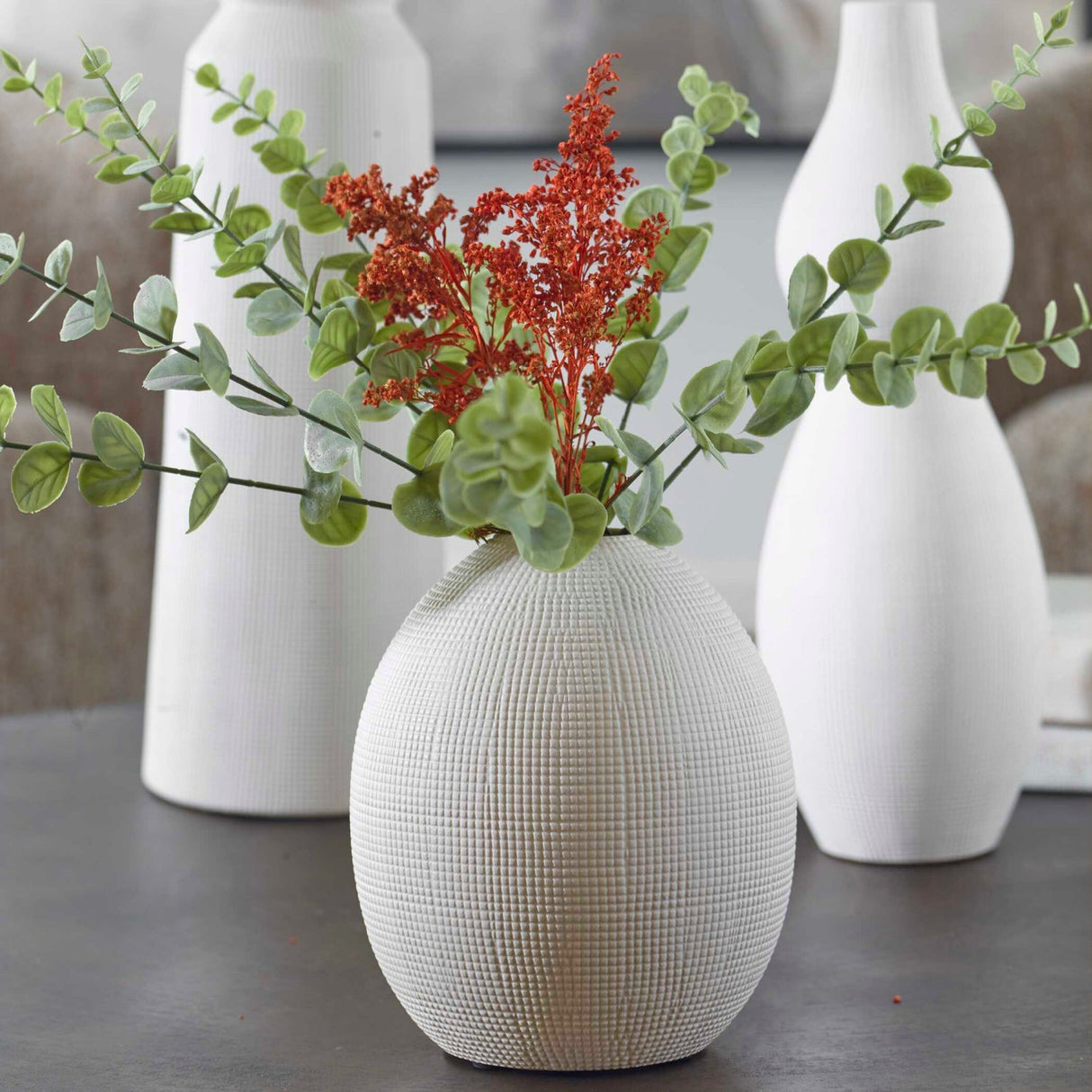 Modern European furniture - White Ceramic Contemporary Indoor/Outdoor Vases (3) - www.oroa.com