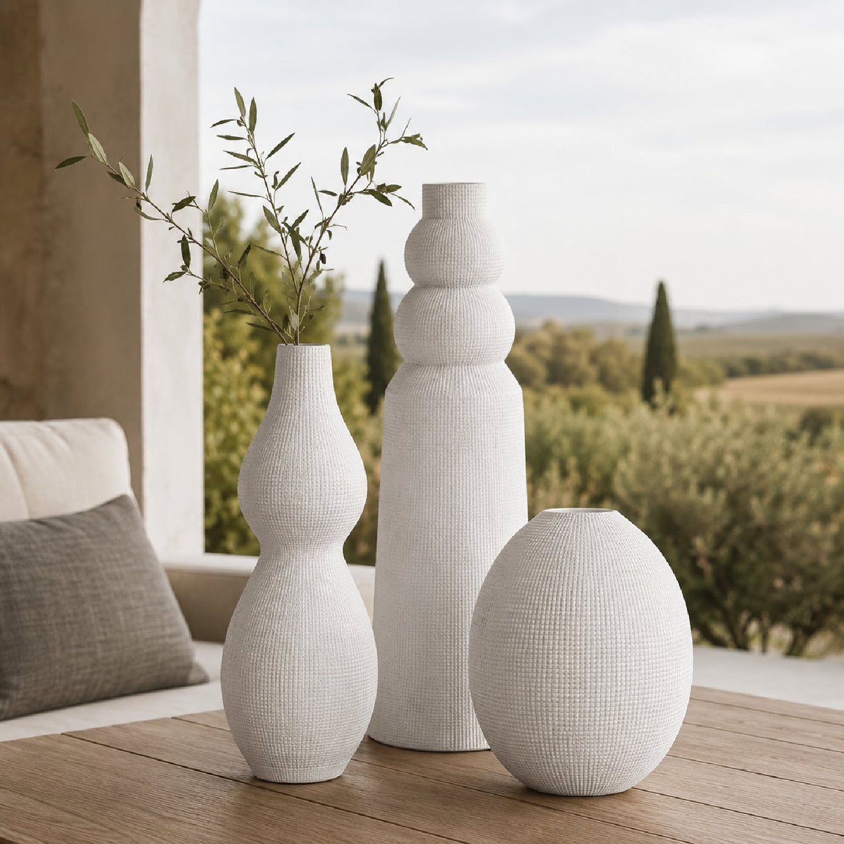 Modern European furniture - White Ceramic Contemporary Indoor/Outdoor Vases (3) - www.oroa.com