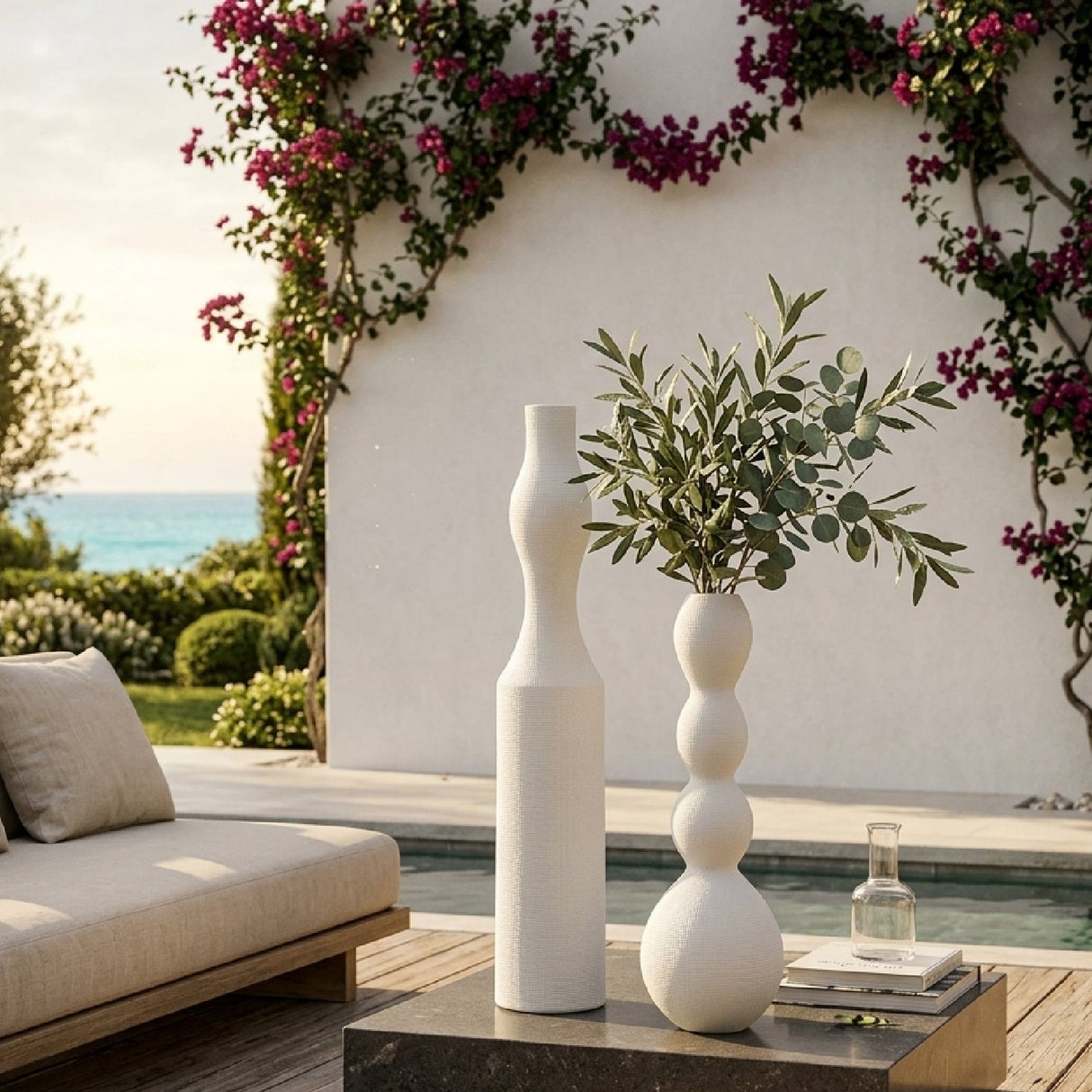Modern European furniture - Indoor/Outdoor White Ceramic Vases (2) - www.oroa.com