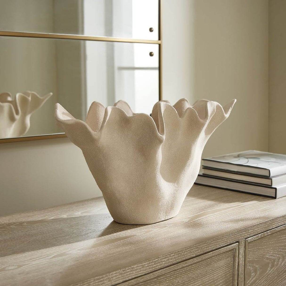 vWhite Ceramic Indoor/Outdoor Bowl | Uttermost Sand Dune - www.oroa.com