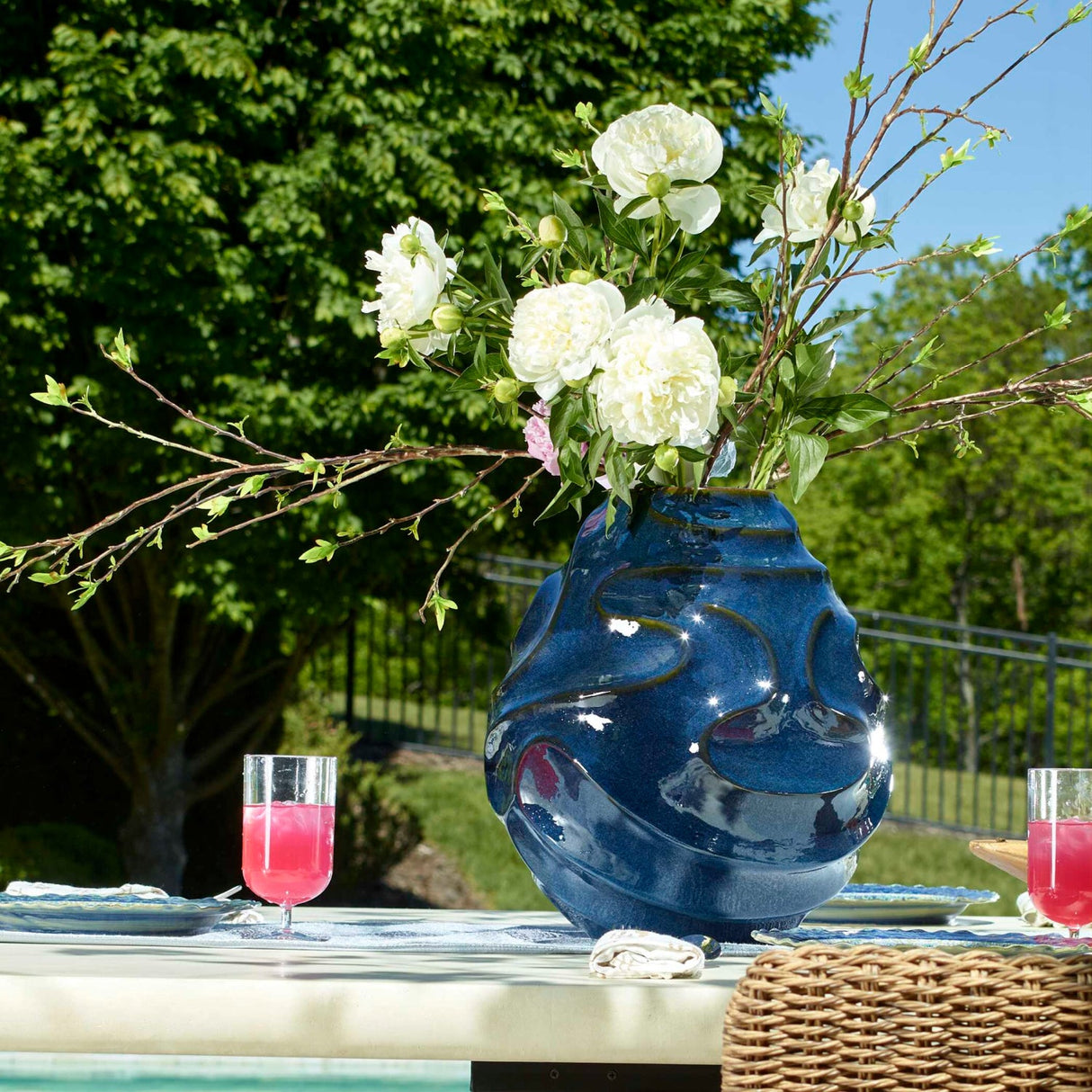 Modern European furniture - Blue Ceramic Indoor/Outdoor Vase - www.oroa.com