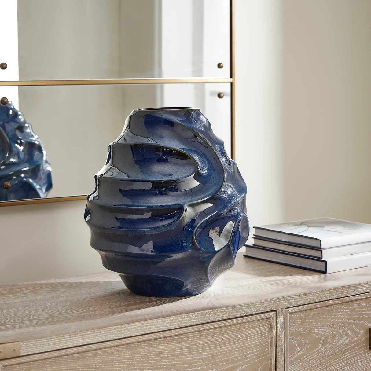 Modern European furniture - Blue Ceramic Indoor/Outdoor Vase - www.oroa.com