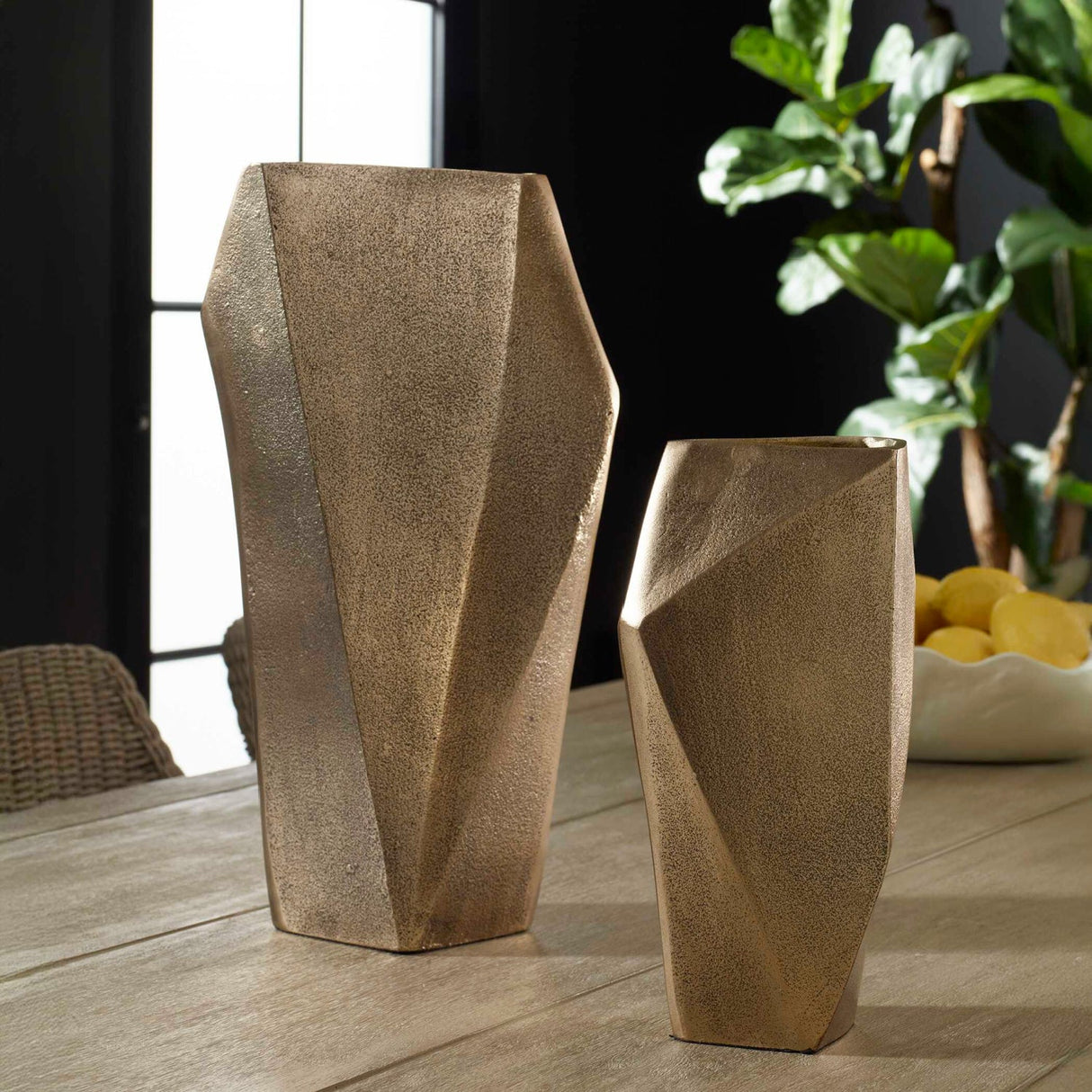 Modern European furniture - Faceted Brass Indoor/Outdoor Vases (2) - www.oroa.com