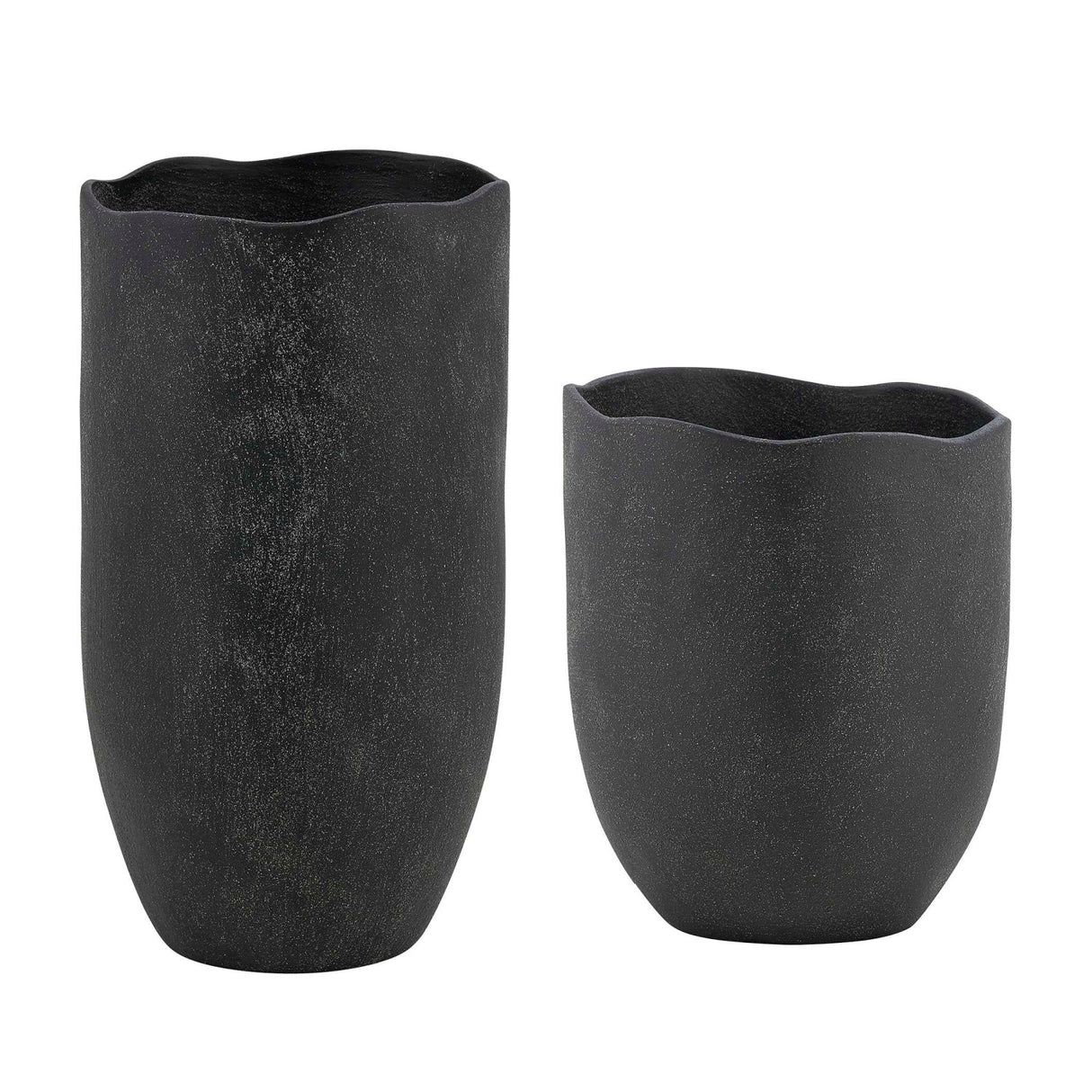 Modern European furniture - Black Earthenware Indoor/Outdoor Vases (2) - www.oroa.com