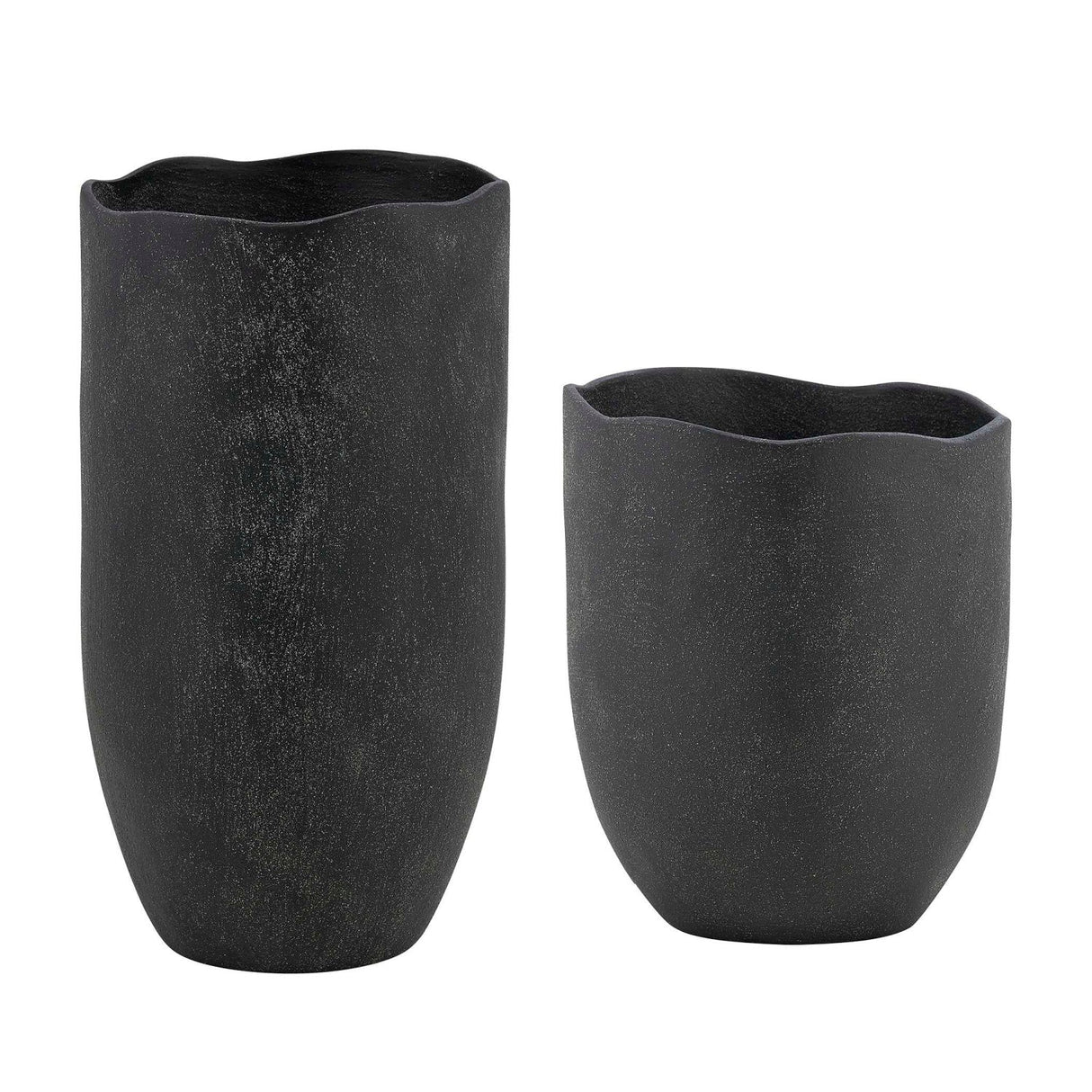 Modern European furniture - Black Earthenware Indoor/Outdoor Vases (2) - www.oroa.com