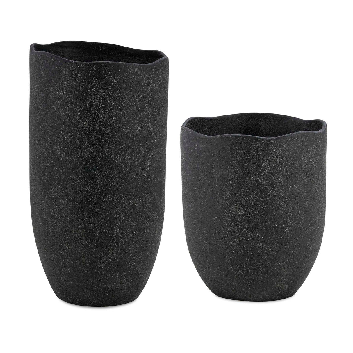 Modern European furniture - Black Earthenware Indoor/Outdoor Vases (2) - www.oroa.com