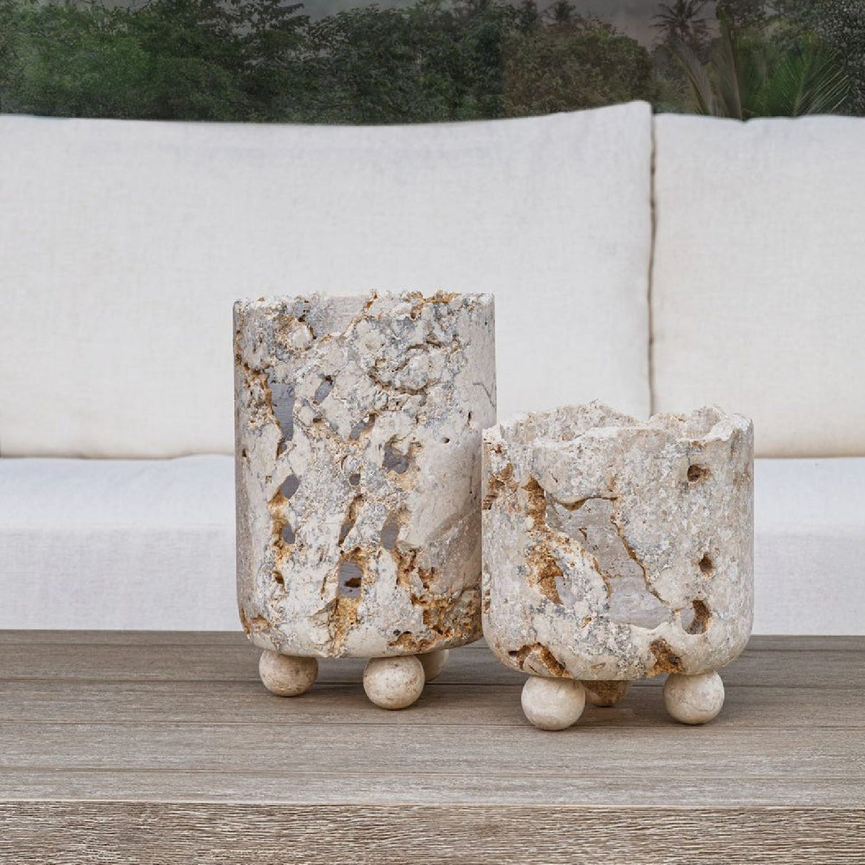 Carved Stone Indoor/Outdoor Candle Holders (2) | Uttermost Quarried - www.oroa.com