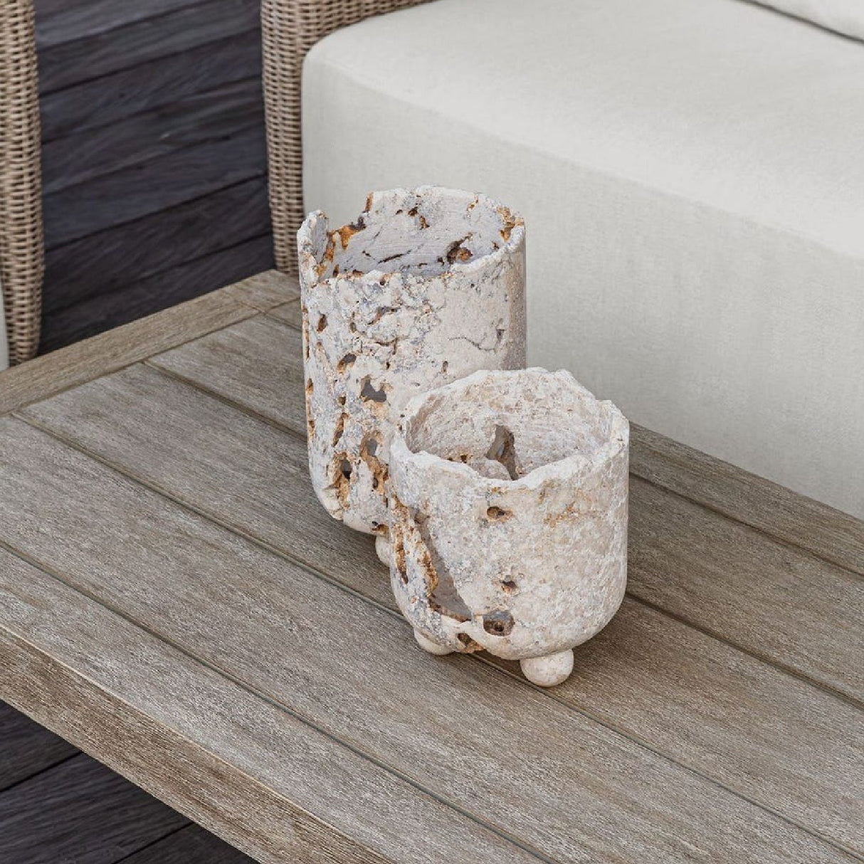 Carved Stone Indoor/Outdoor Candle Holders (2) | Uttermost Quarried - www.oroa.com