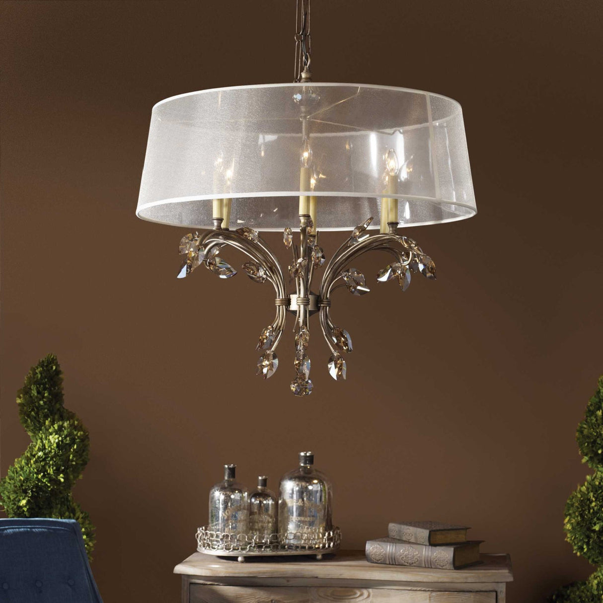 Modern European furniture - Gold Crystal Leaves 6-Light Chandelier - www.oroa.com