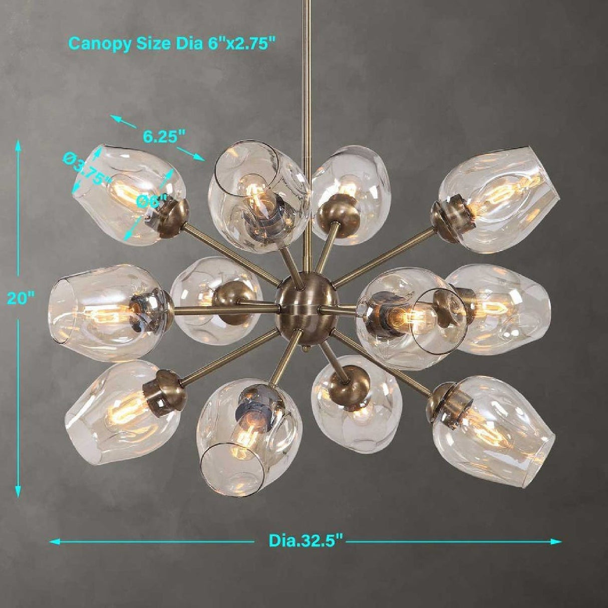 Dimpled Glass 12-Light Chandelier | Uttermost Chet - www.oroa.com
