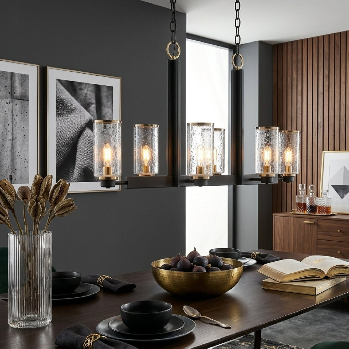 Modern European furniture - Black Framed 6-Light Island Lamp - www.oroa.com