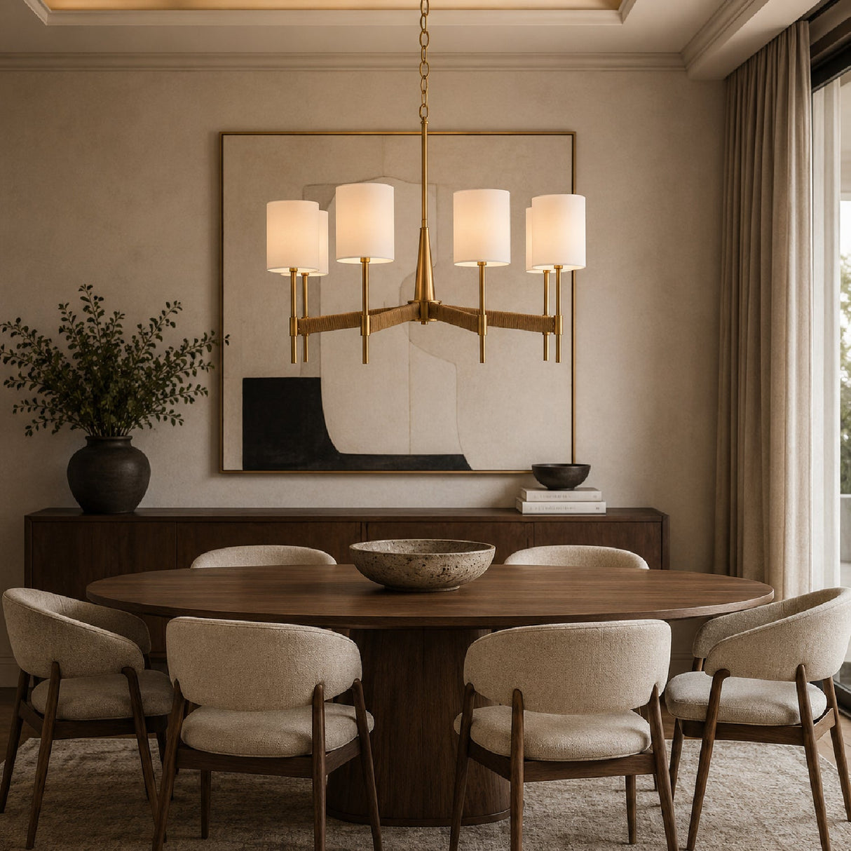 Modern European furniture - White Linen 8-Light Chandelier - www.oroa.com