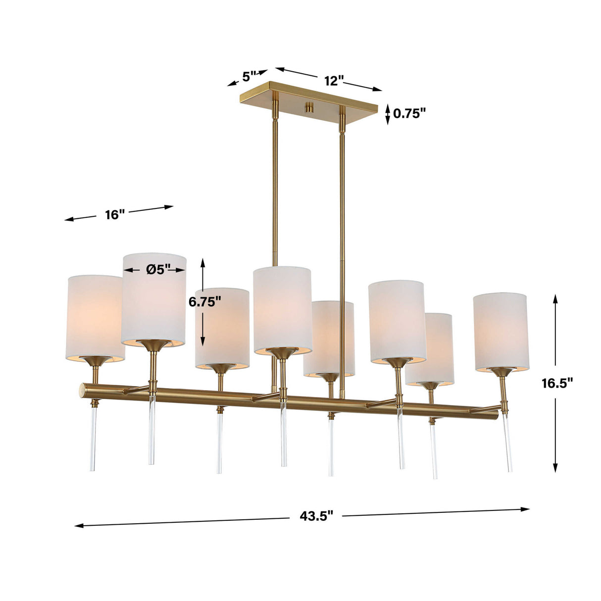 White Silken 8-Light Linear Chandelier | Uttermost Awyr