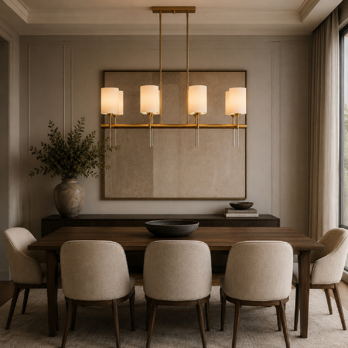 White Silken 8-Light Linear Chandelier | Uttermost Awyr