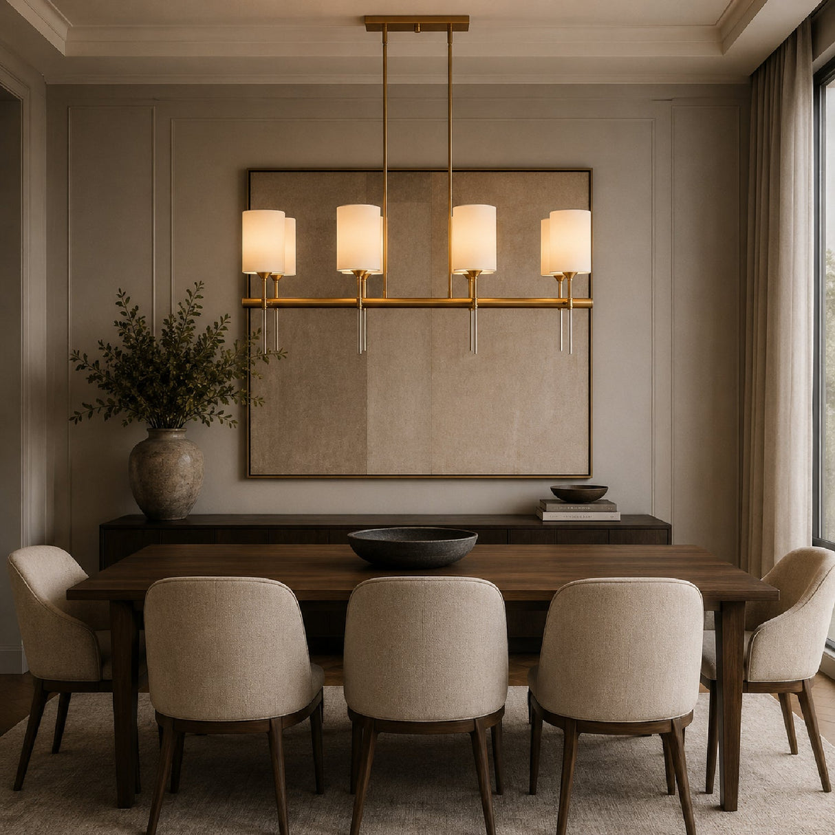 Modern European furniture - White Silken 8-Light Linear Chandelier - www.oroa.com