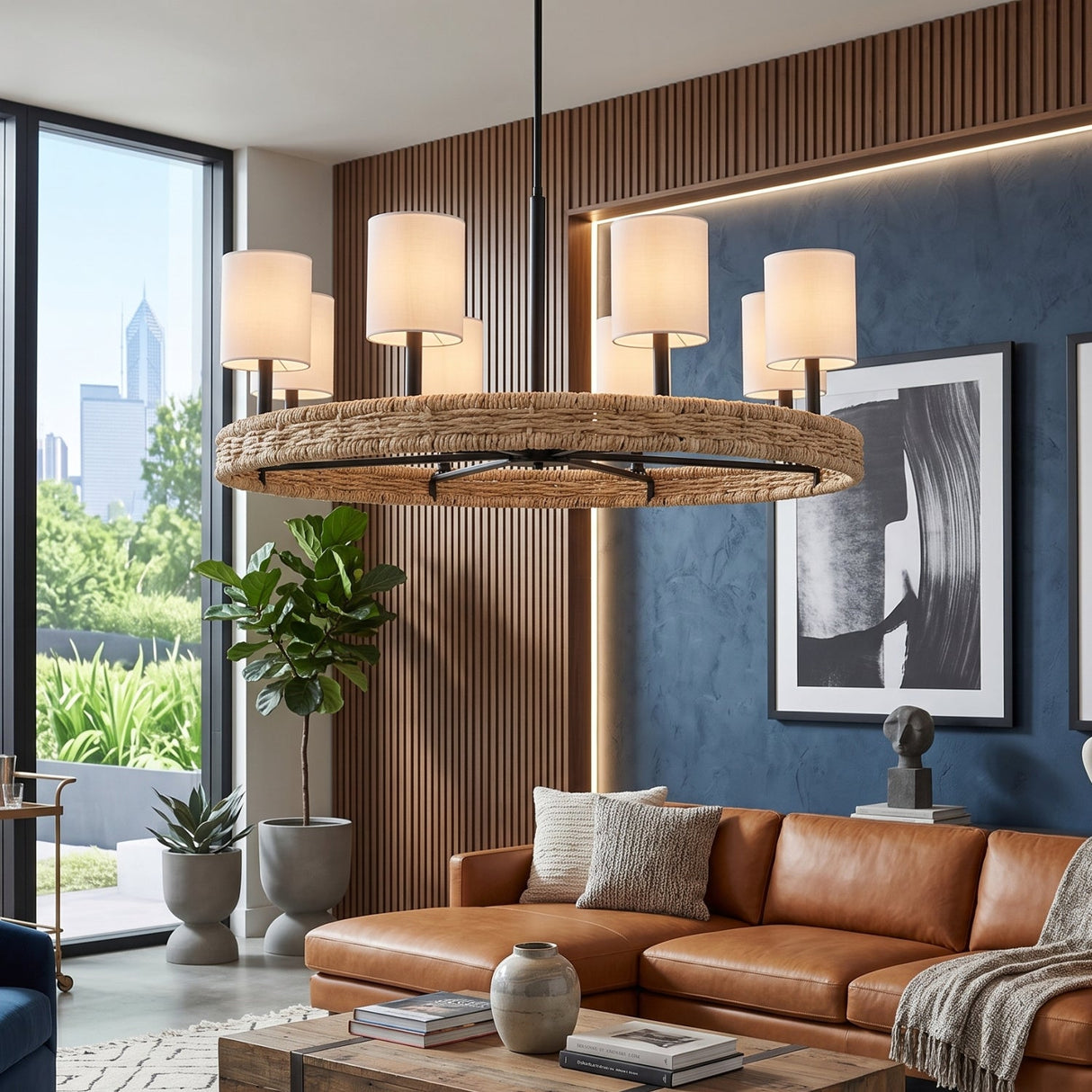 Modern European furniture - Woven Rattan Ring 8-Light Chandelier - www.oroa.com