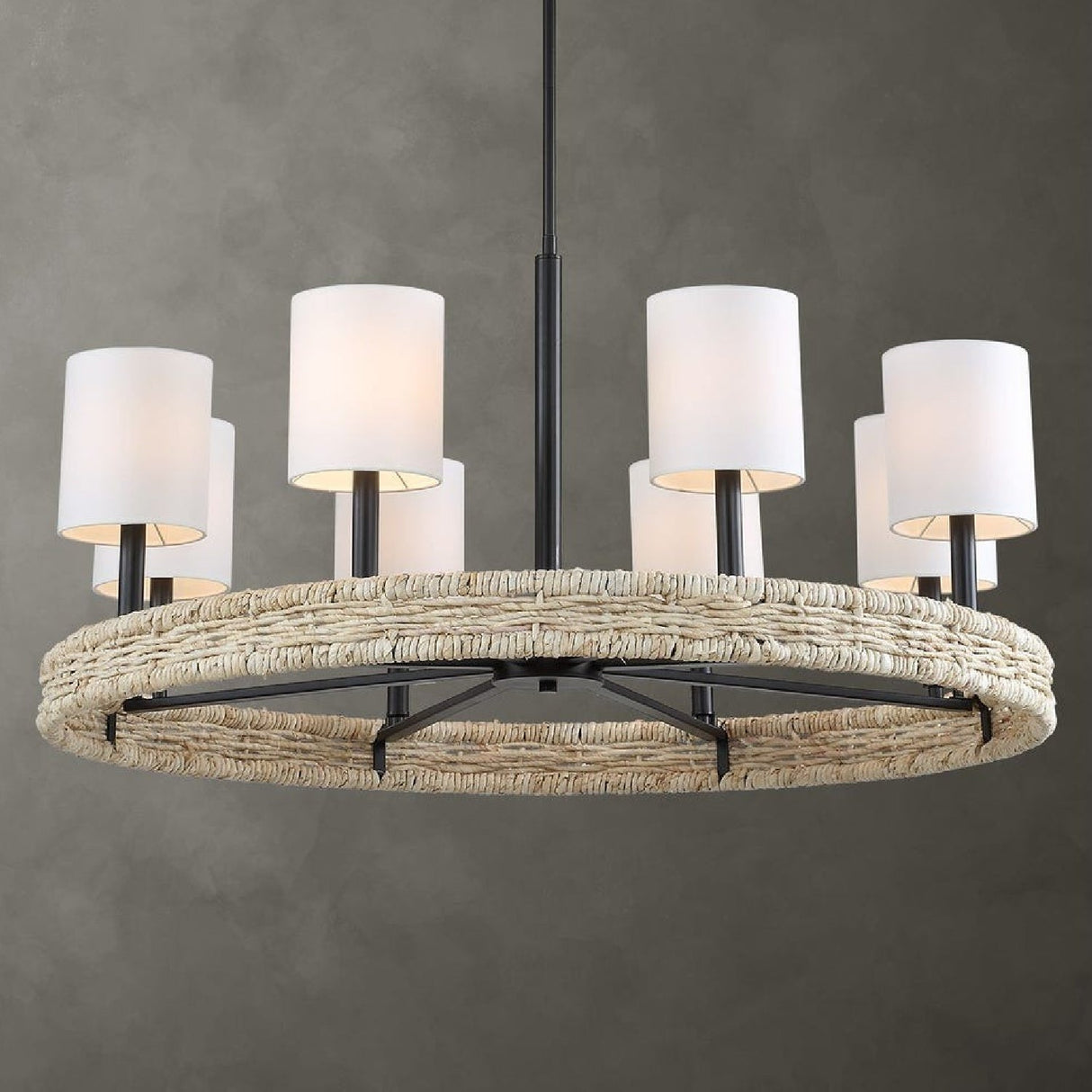 Modern European furniture - Woven Rattan Ring 8-Light Chandelier - www.oroa.com