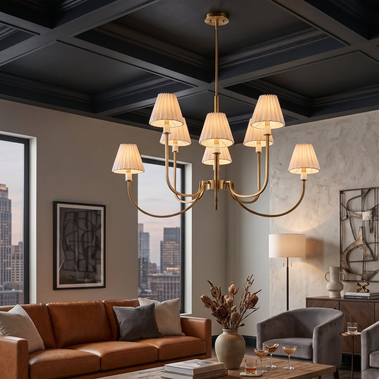Pleated White Fabric 8-Light Chandelier | Uttermost Poppins - www.oroa.com