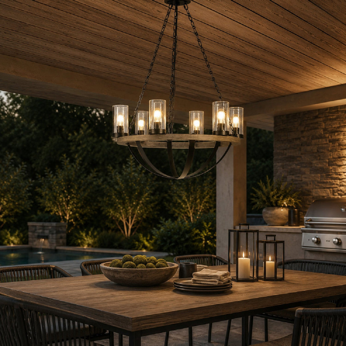 Modern European furniture - Seeded Glass 6-Light Indoor/Outdoor Chandelier - www.oroa.com
