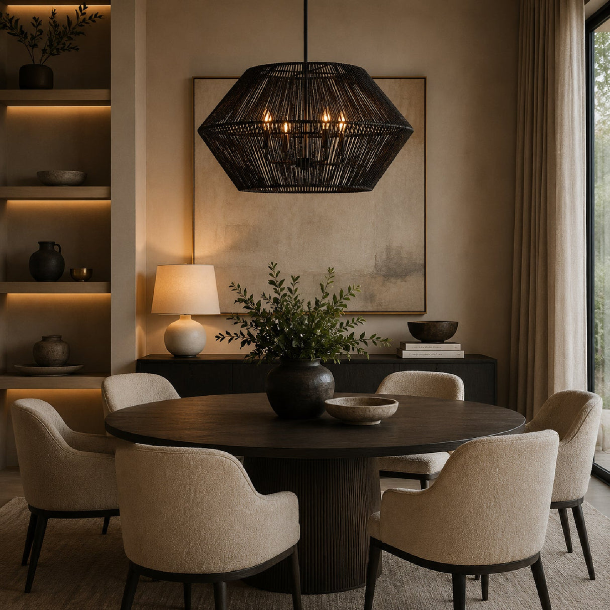 Modern European furniture - Black Rope 4-Light Pendant Lamp - www.oroa.com