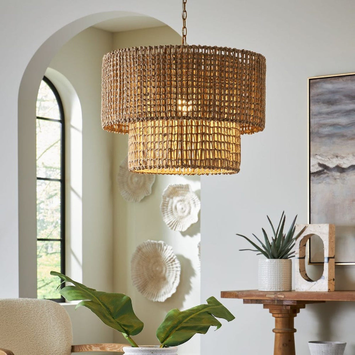 Modern European furniture - Two-Tier Woven Jute Pendant Lamp - www.oroa.com