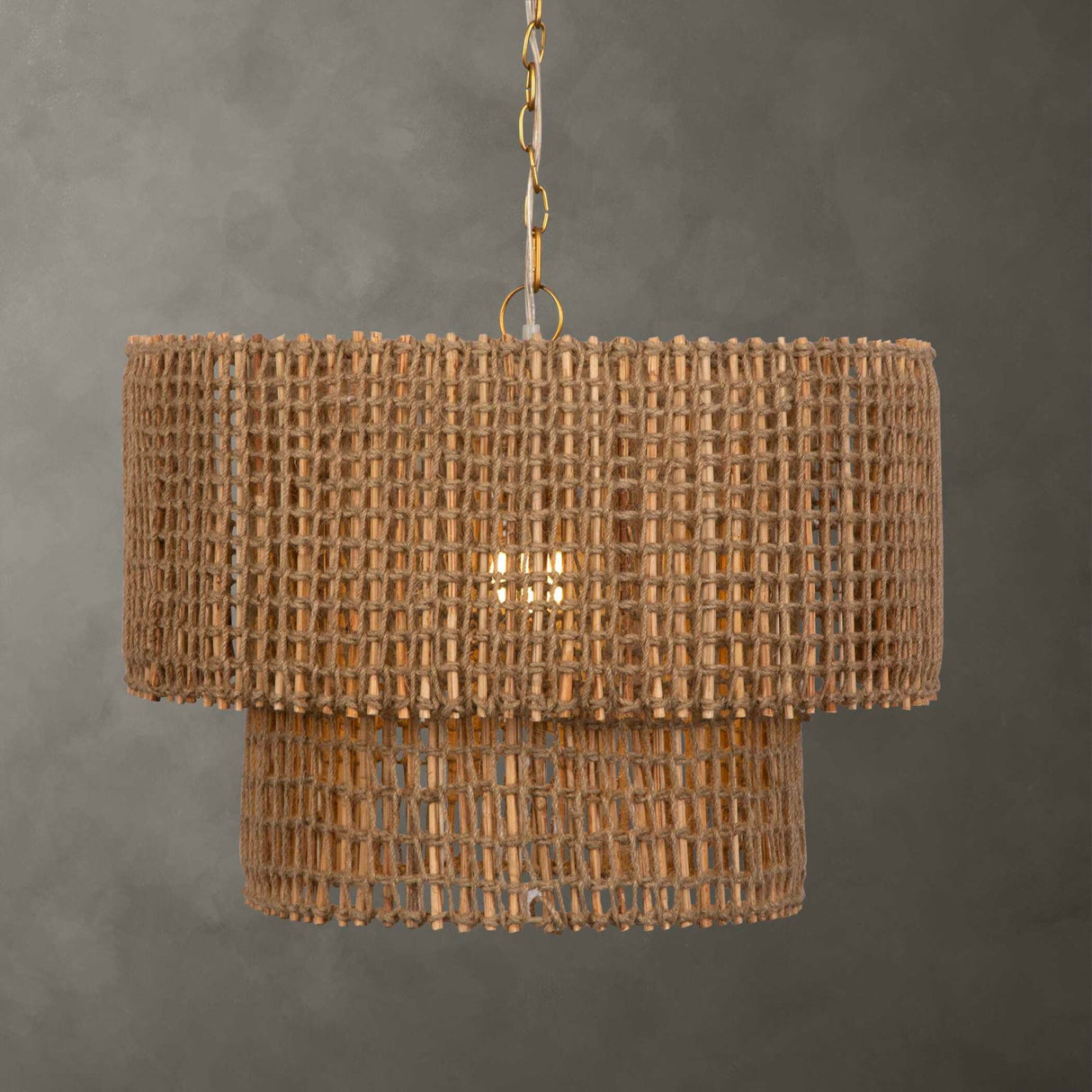 Modern European furniture - Two-Tier Woven Jute Pendant Lamp - www.oroa.com