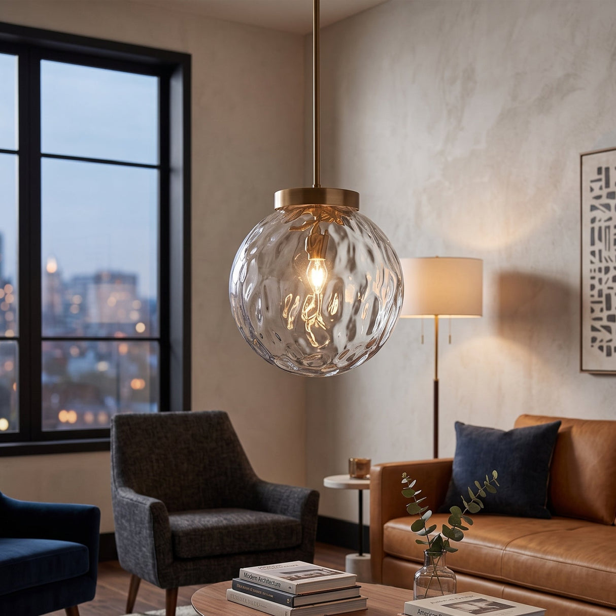 Modern European furniture - Watered Glass Sphere Pendant Lamp - www.oroa.com
