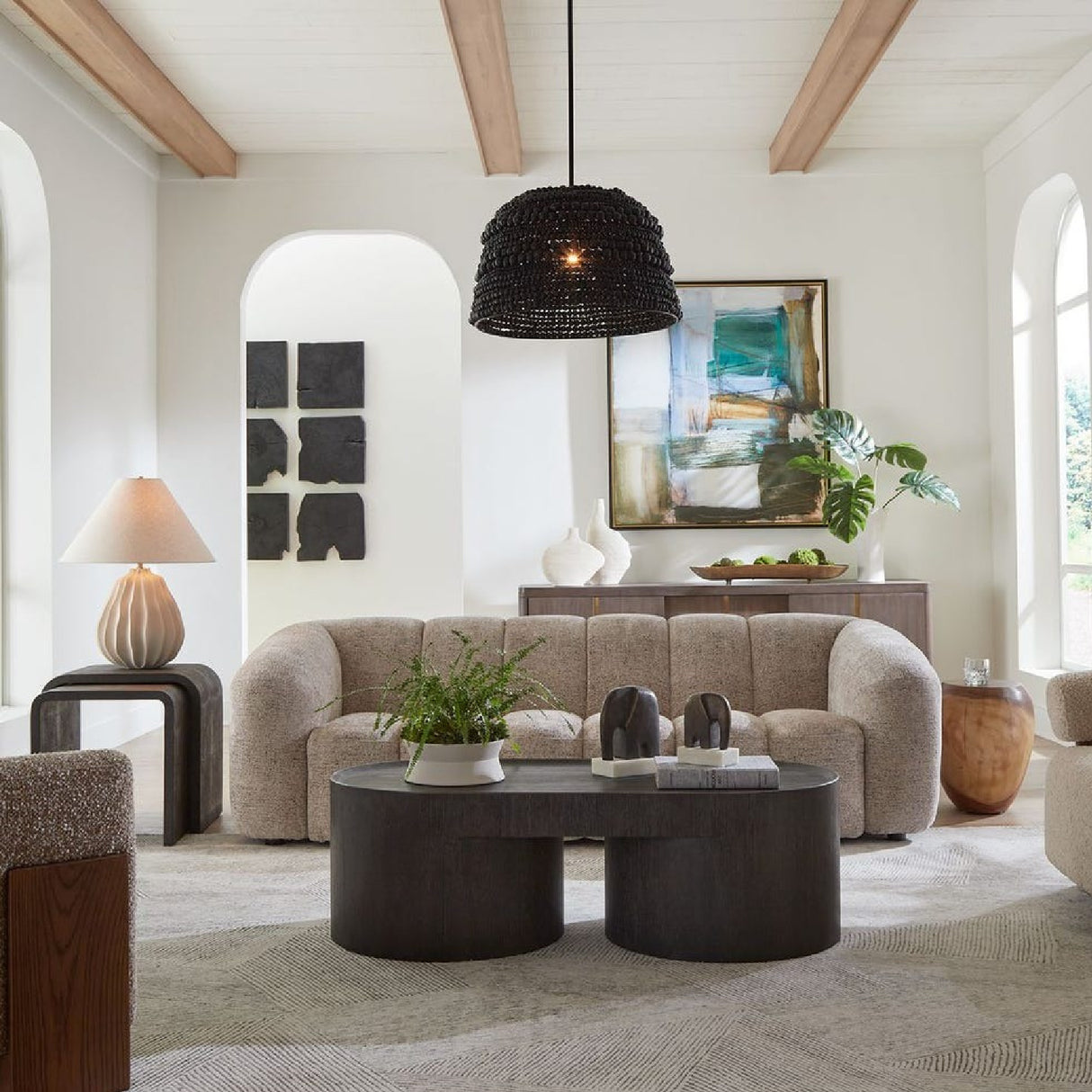 Black Wooden Beads Pendant Lamp | Uttermost Persephone