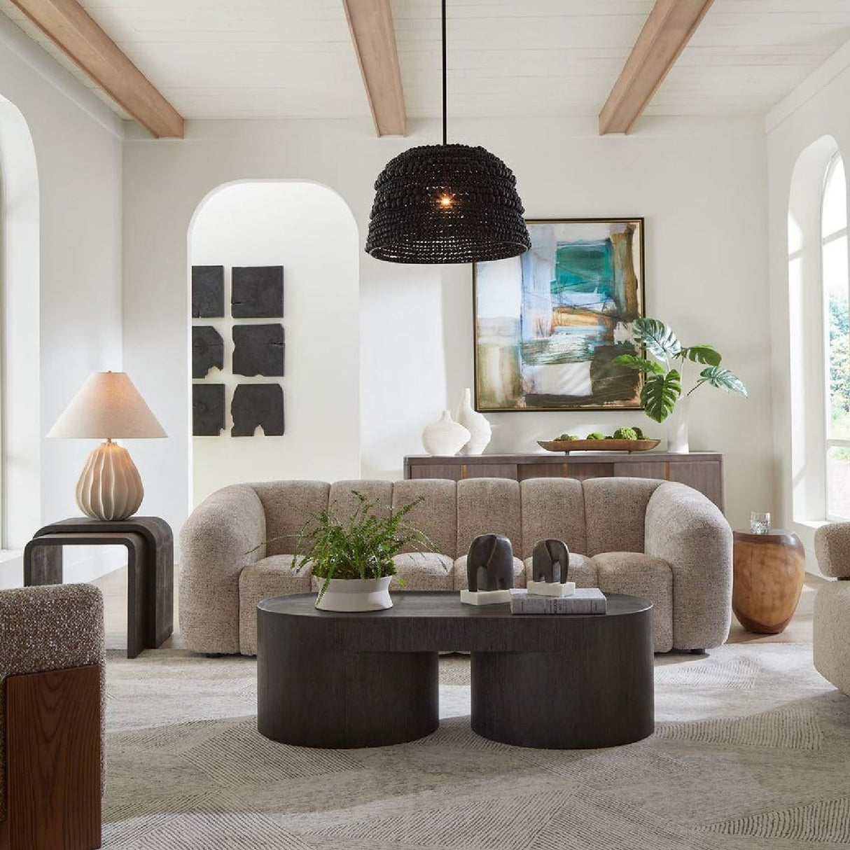 Modern European furniture - Black Wooden Beads Pendant Lamp - www.oroa.com