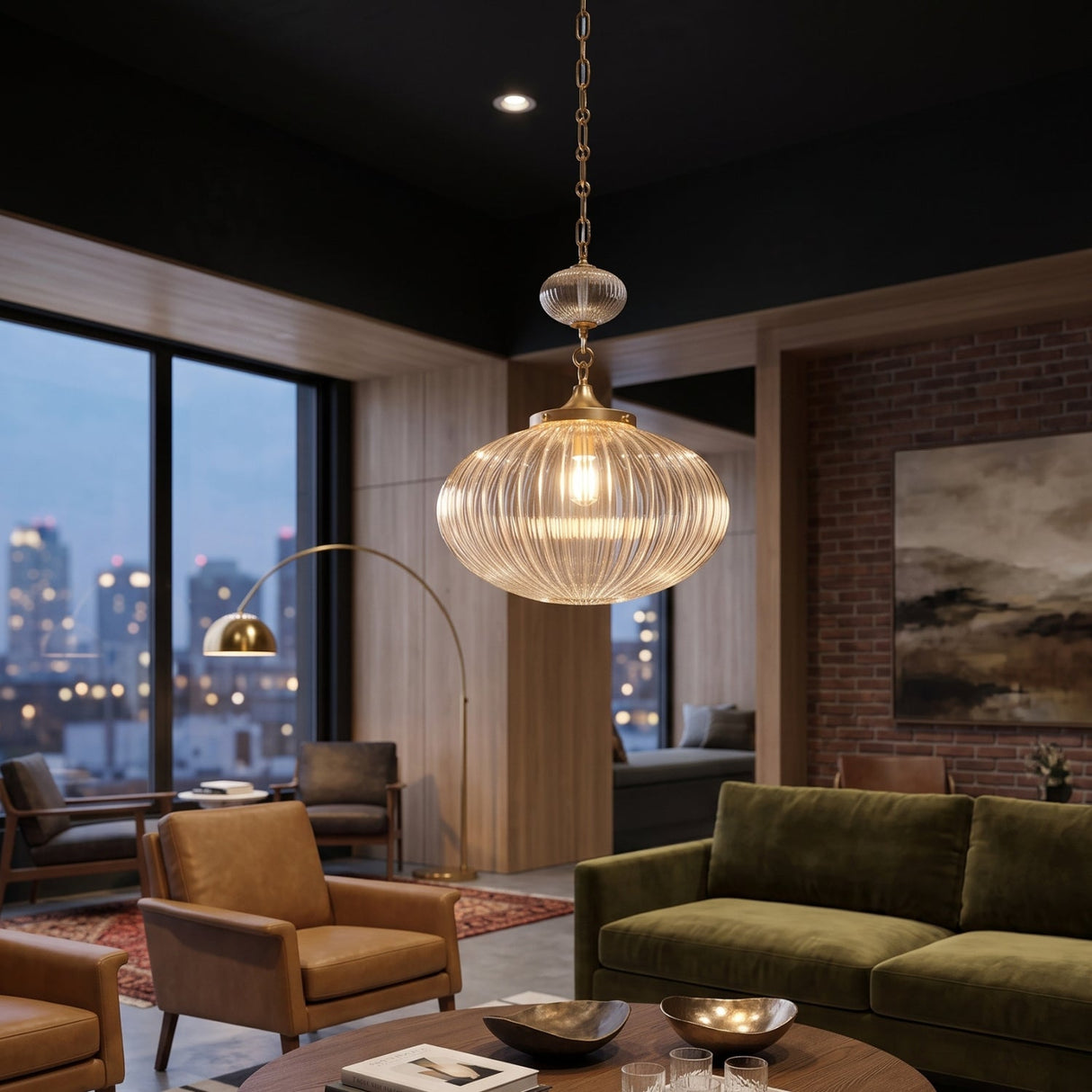 Melon-Shaped Glass Pendant Lamp | Uttermost Bellaire - www.oroa.com