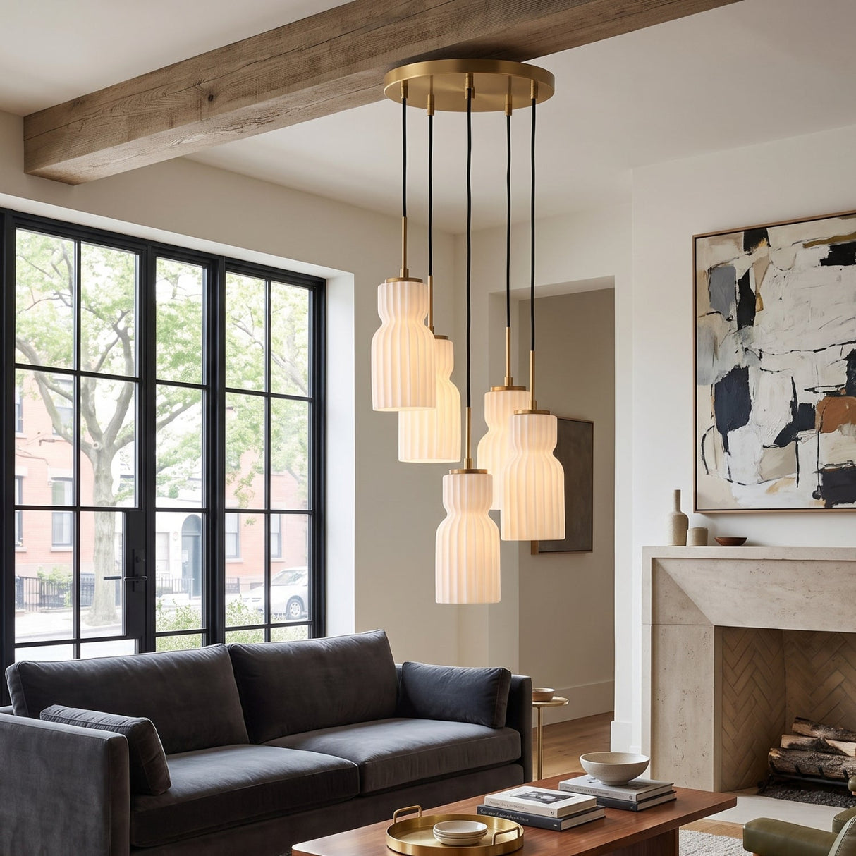 Modern European furniture - White Ceramic 5-Light Cluster Pendant Lamp - www.oroa.com