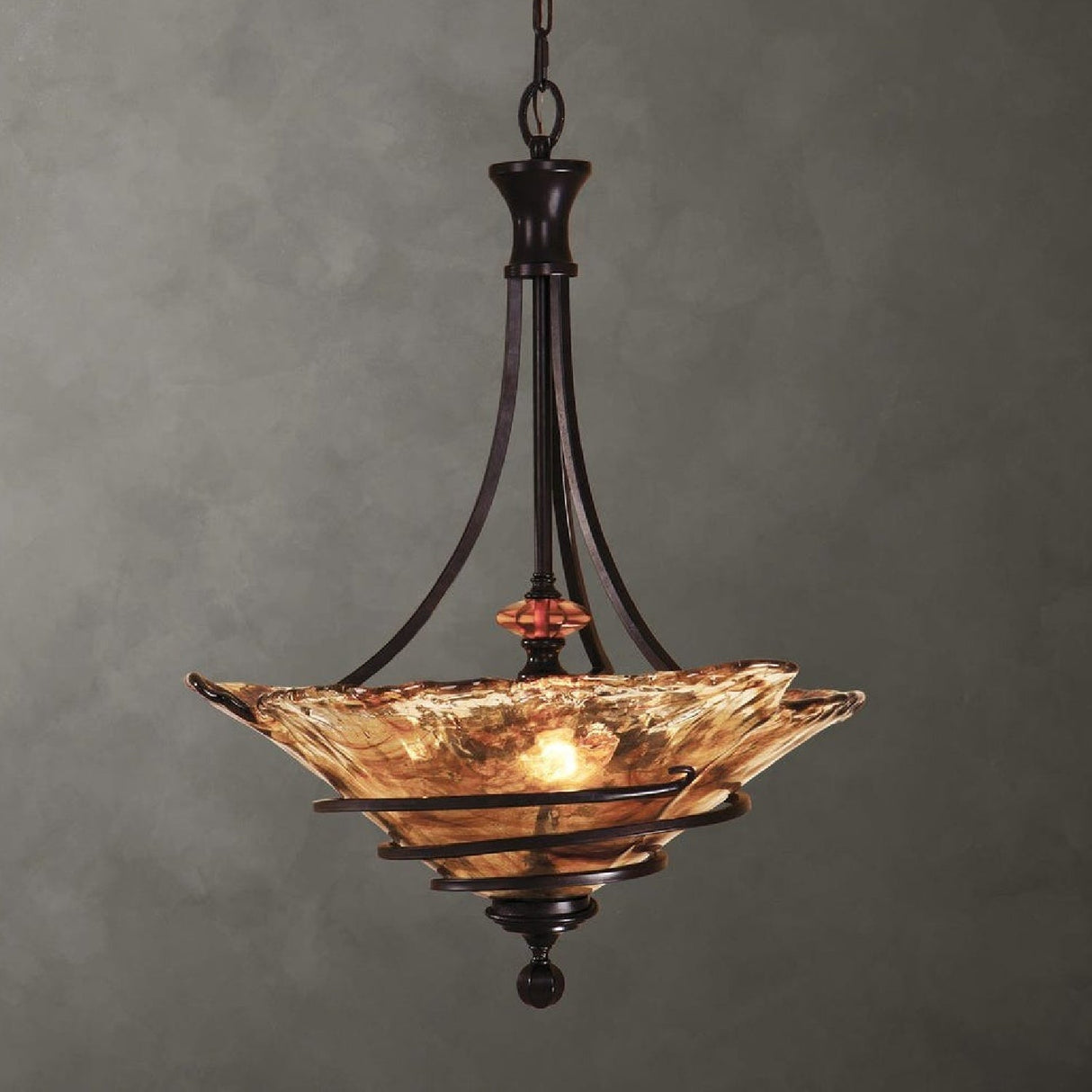 Bronze Framed Handmade Glass Pendant Lamp | Uttermost Vitalia - www.oroa.com