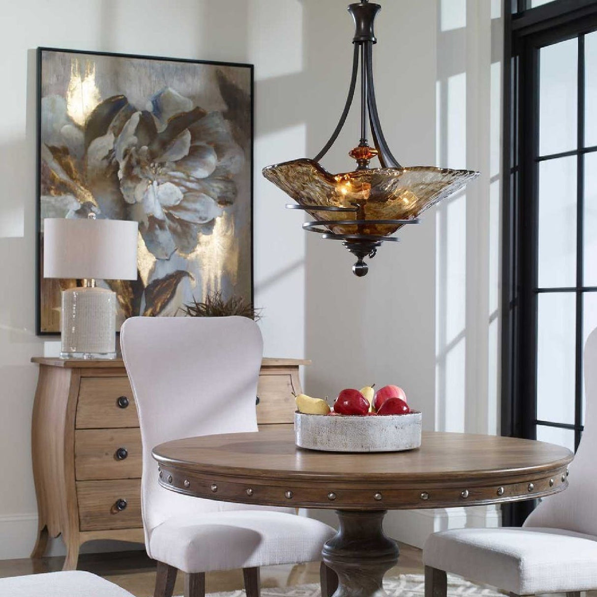 Bronze Framed Handmade Glass Pendant Lamp | Uttermost Vitalia - www.oroa.com