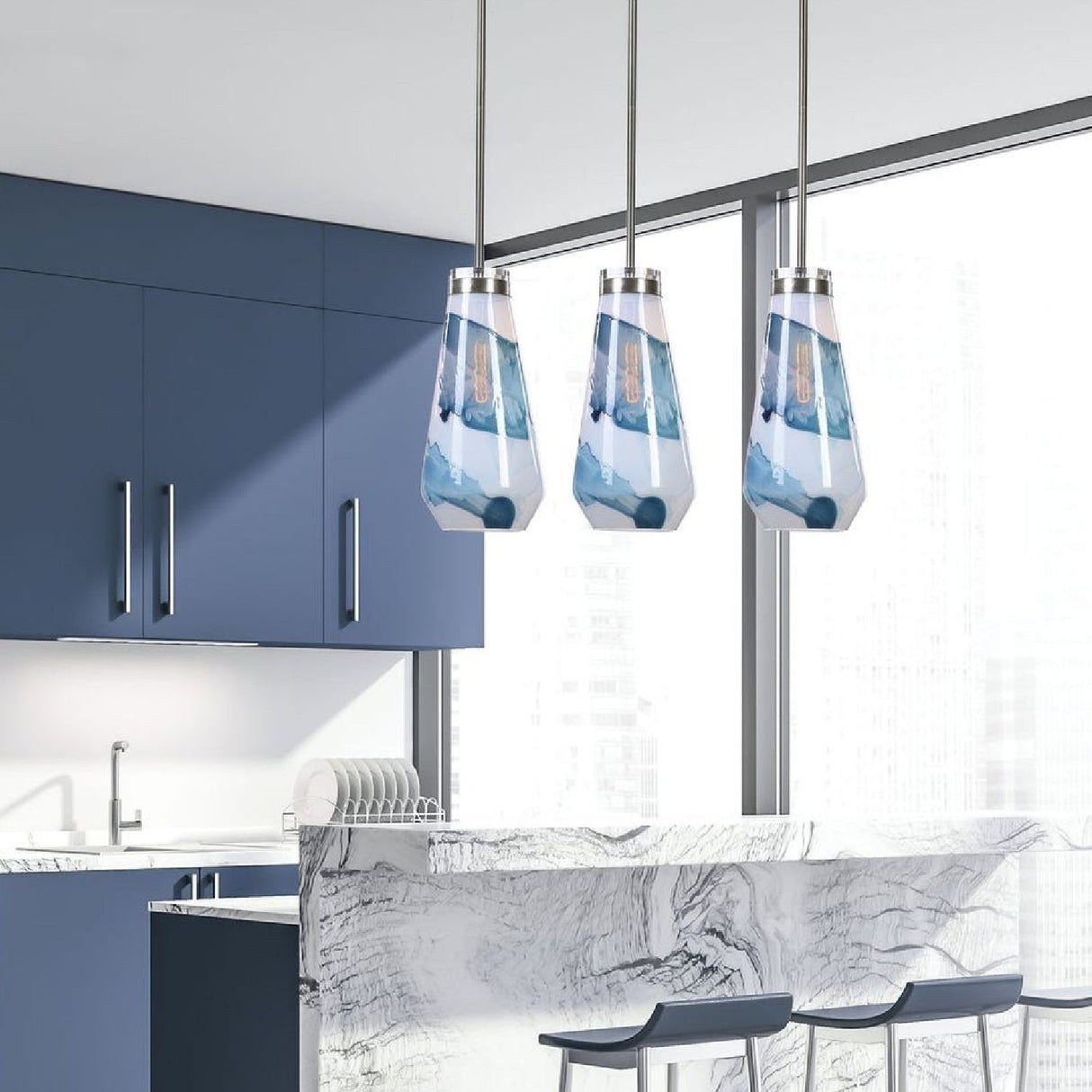 Modern European furniture - White & Blue Glass Pendant Lamp - www.oroa.com