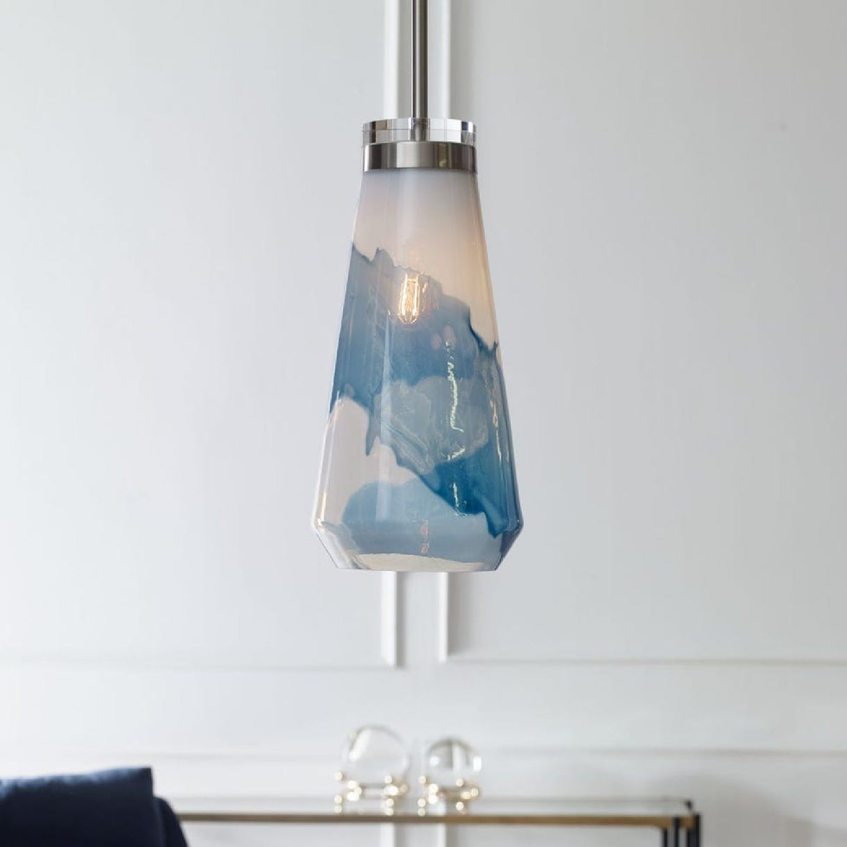 White & Blue Glass Pendant Lamp | Uttermost Windswept