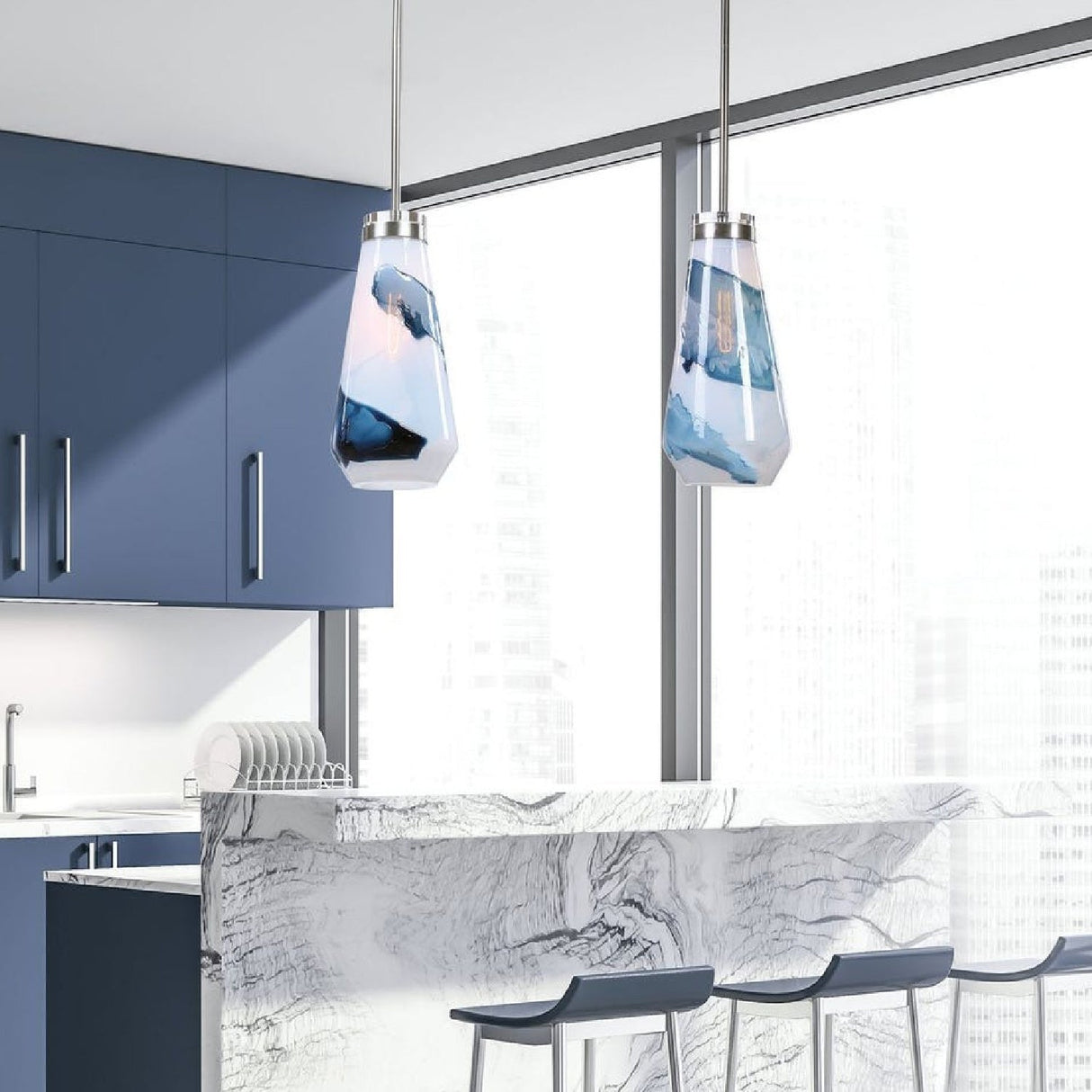 Modern European furniture - White & Blue Glass Pendant Lamp - www.oroa.com