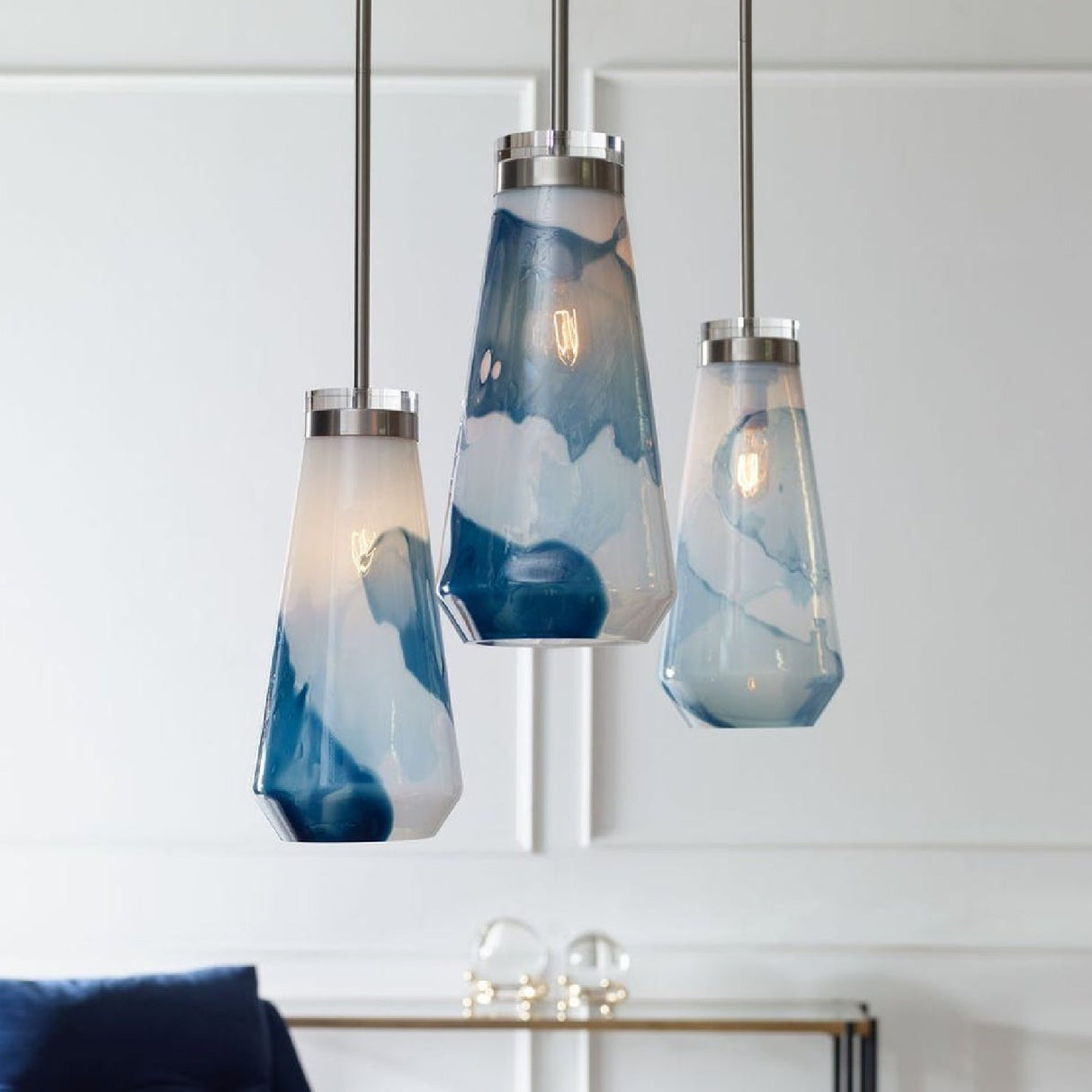 Modern European furniture - White & Blue Glass Pendant Lamp - www.oroa.com