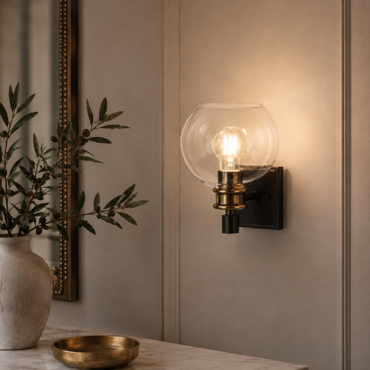 Modern European furniture - Clear Round Glass Wall Lamp - www.oroa.com