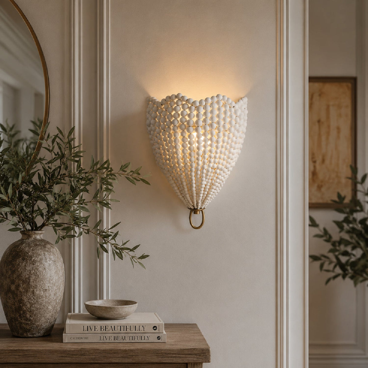 Modern European furniture - White Wooden Beads Wall Lamp - www.oroa.com