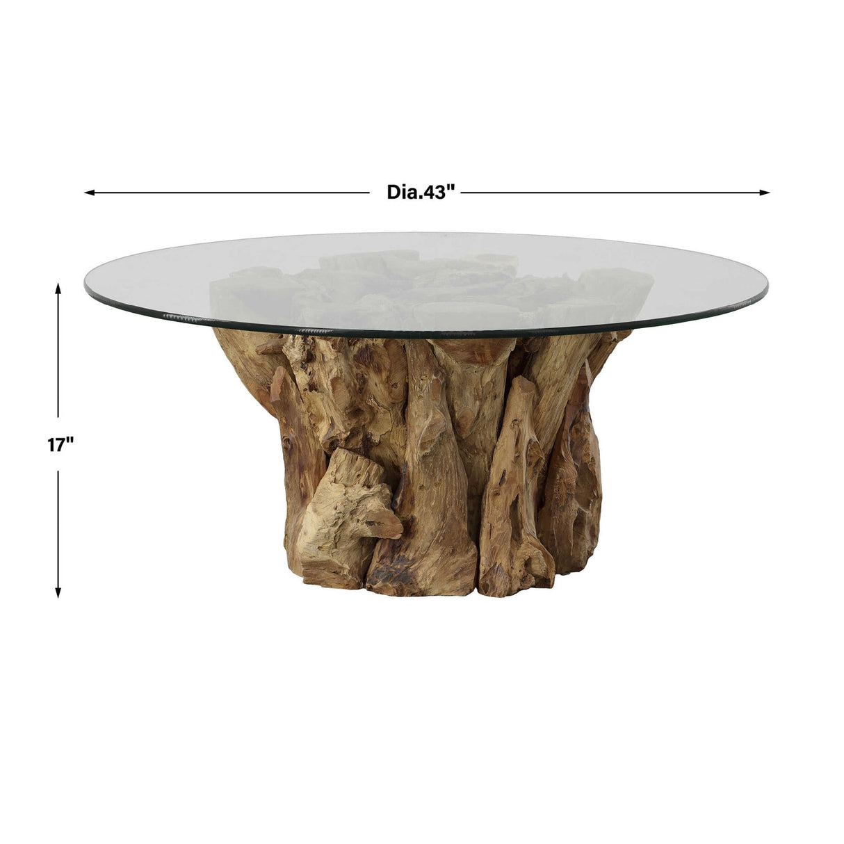 Teak Base Glass Coffee Table by Uttermost Driftwood, alternate view 4