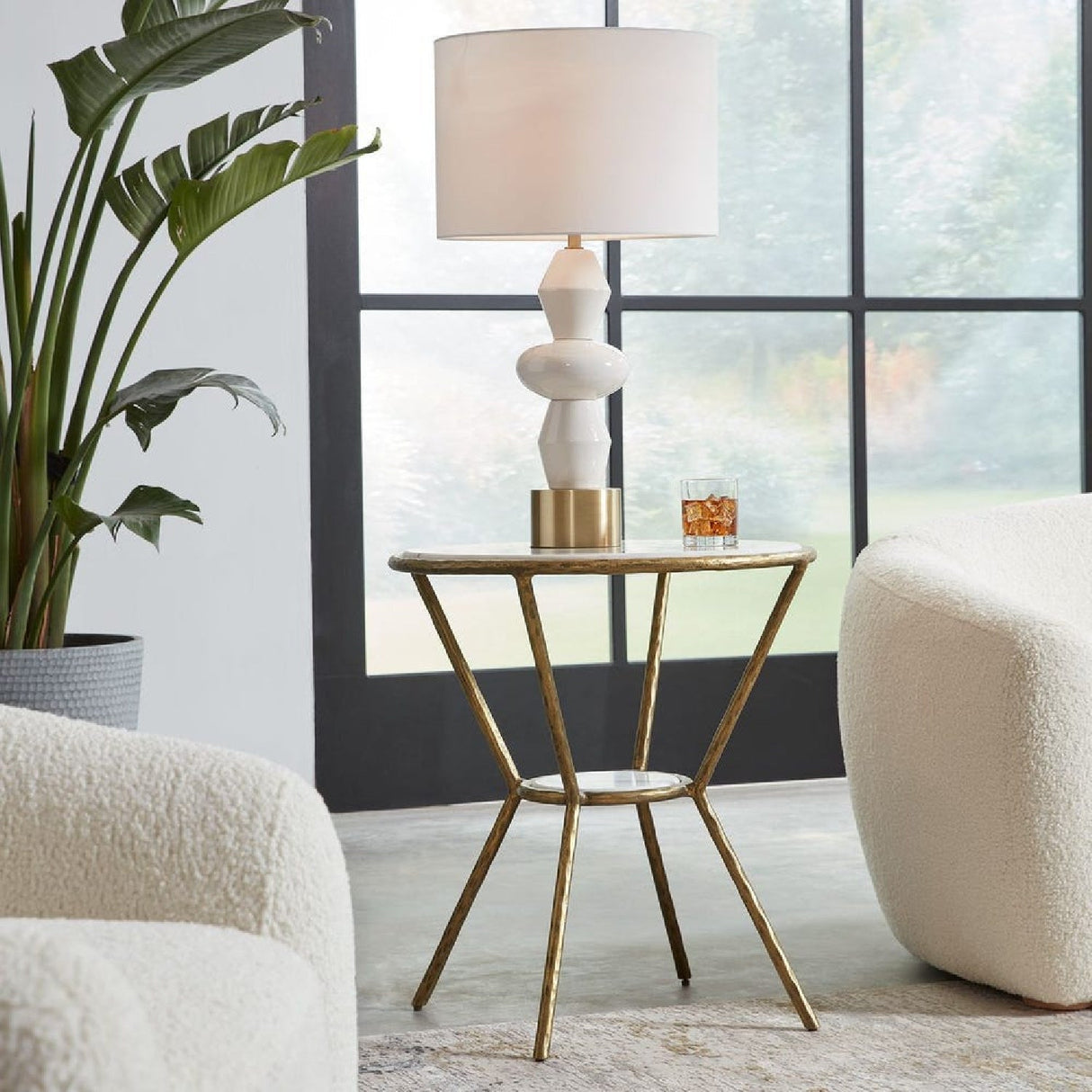 White Marble Round Side Table by Uttermost Refuge, alternate view 2
