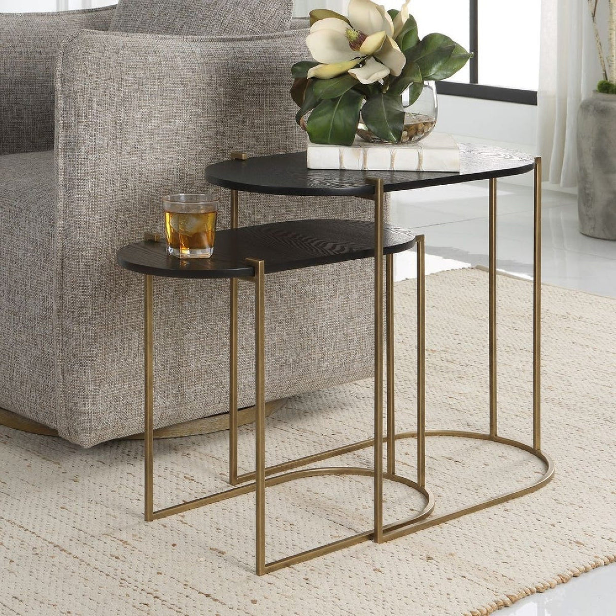 Oval Black Ash Nesting Tables (2) by Uttermost Aztec, alternate view 2