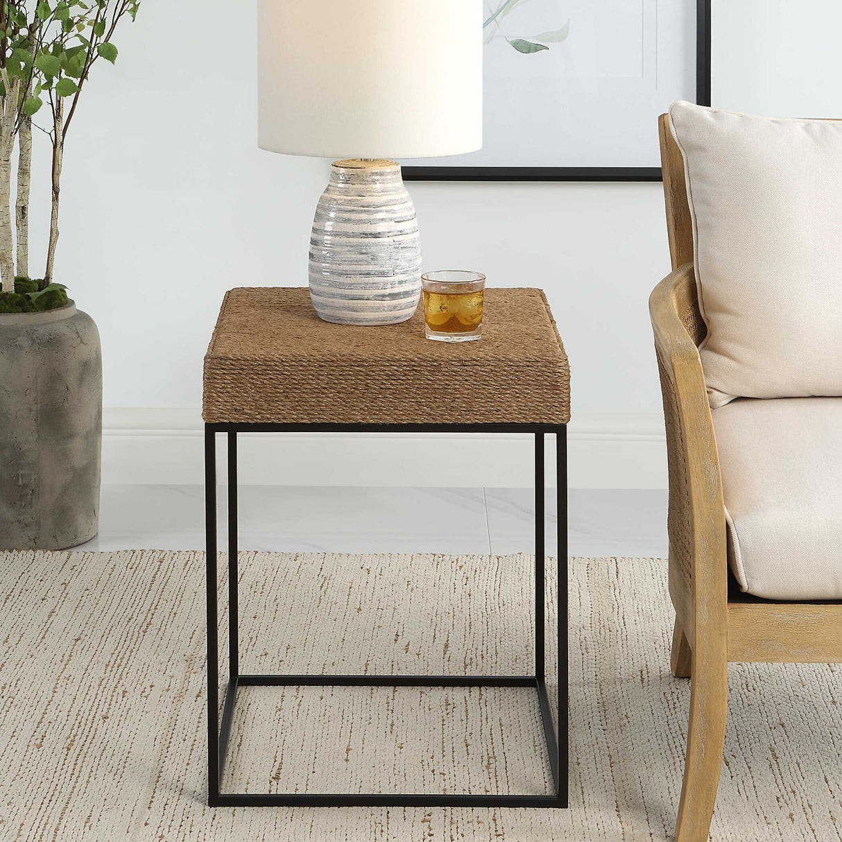 Modern European furniture - Braided Rope Square Accent Table - www.oroa.com